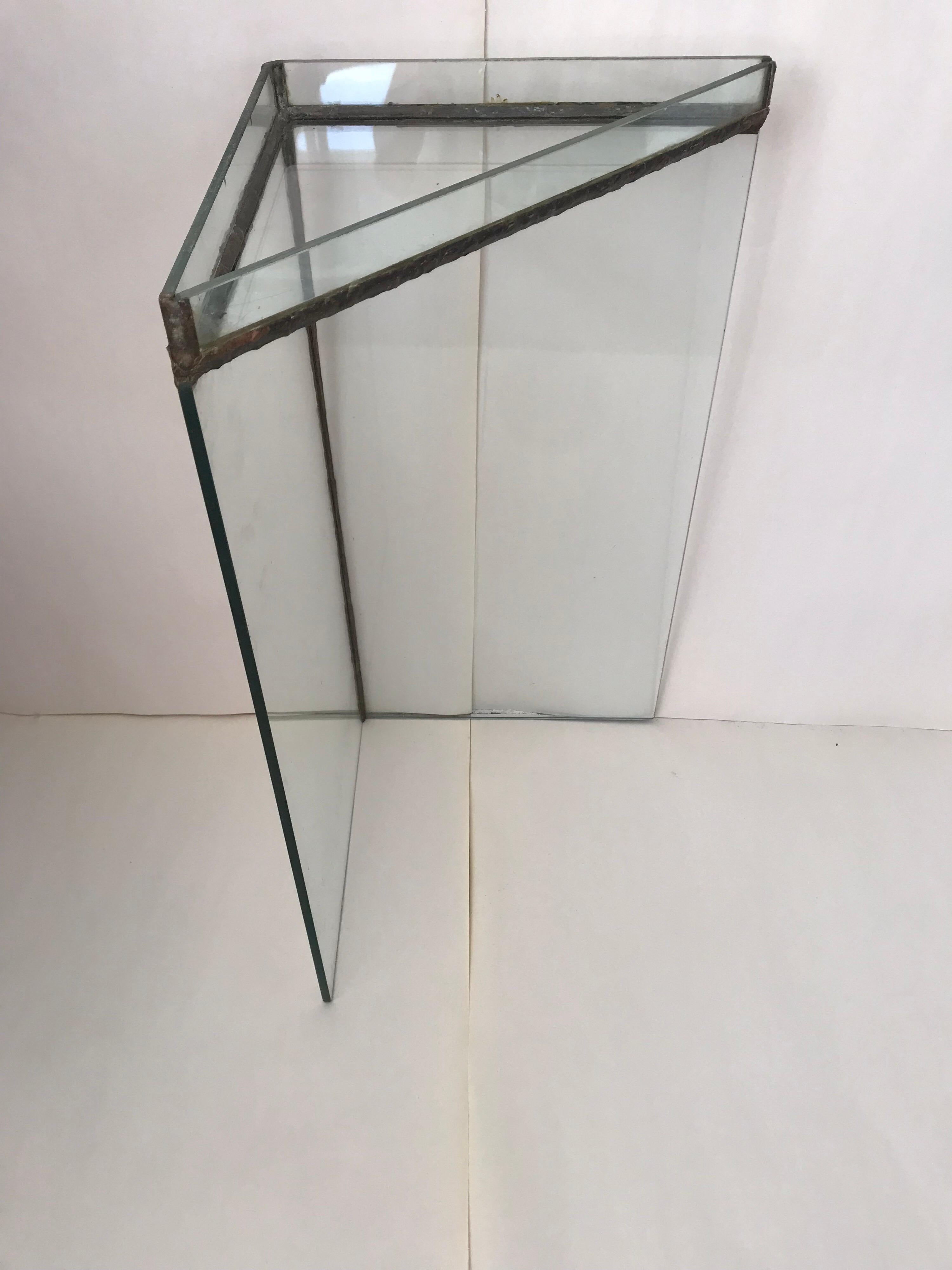 Italian Brutalist Glass and Bronze Copper Occasional Side End or Drinks Table, 1970s