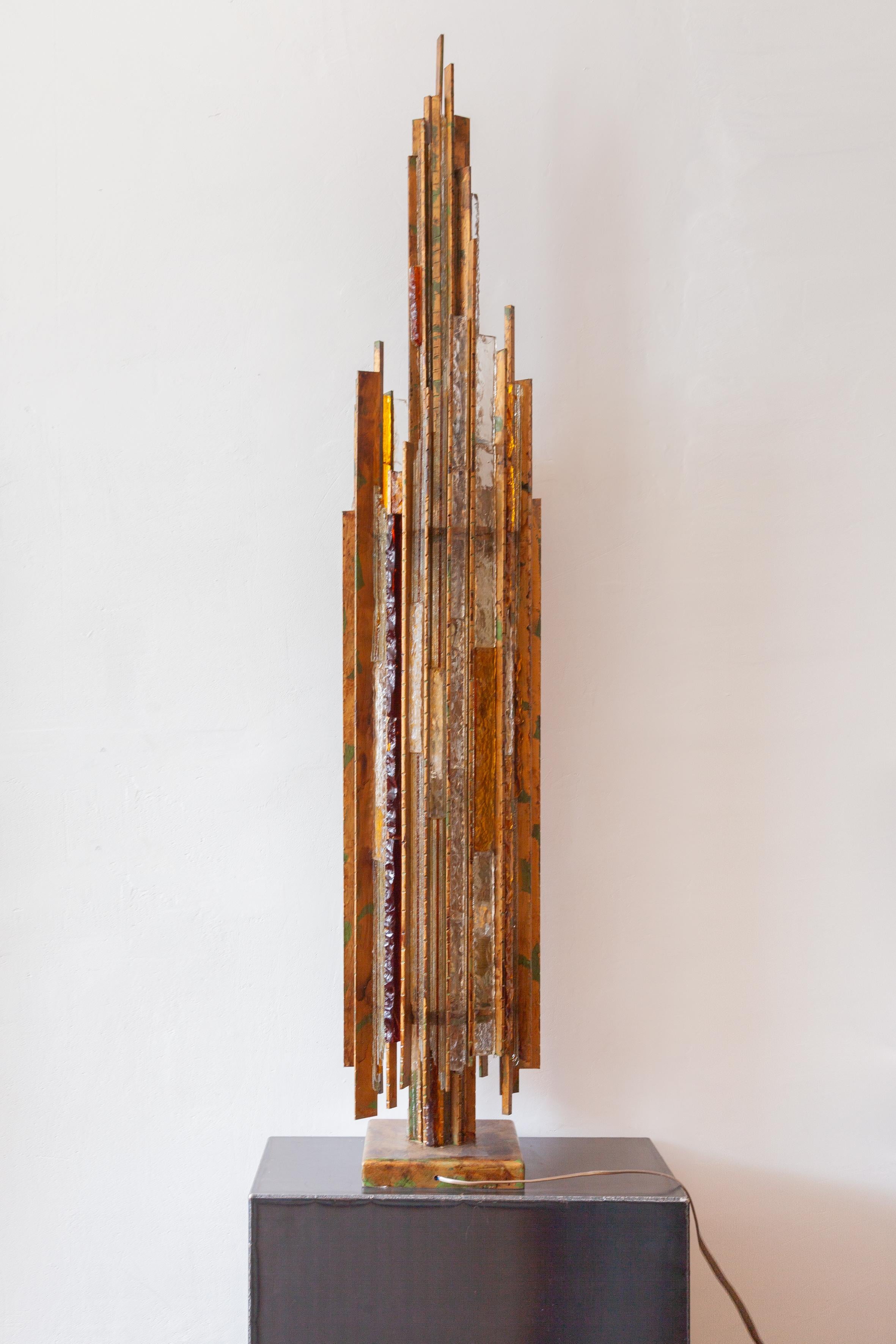 Große Bodenlampe aus brutalistischem Glas und vergoldet, 1970er Jahre, von Biancardi und Jordan Arte  im Angebot 3