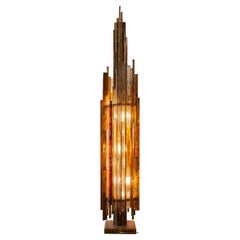 Brutalist Glass and Gilt Large Floor-Lamp, 1970s by Biancardi and Jordan Arte