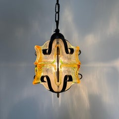 Brutalist glass and iron hanging lamp , 1970s