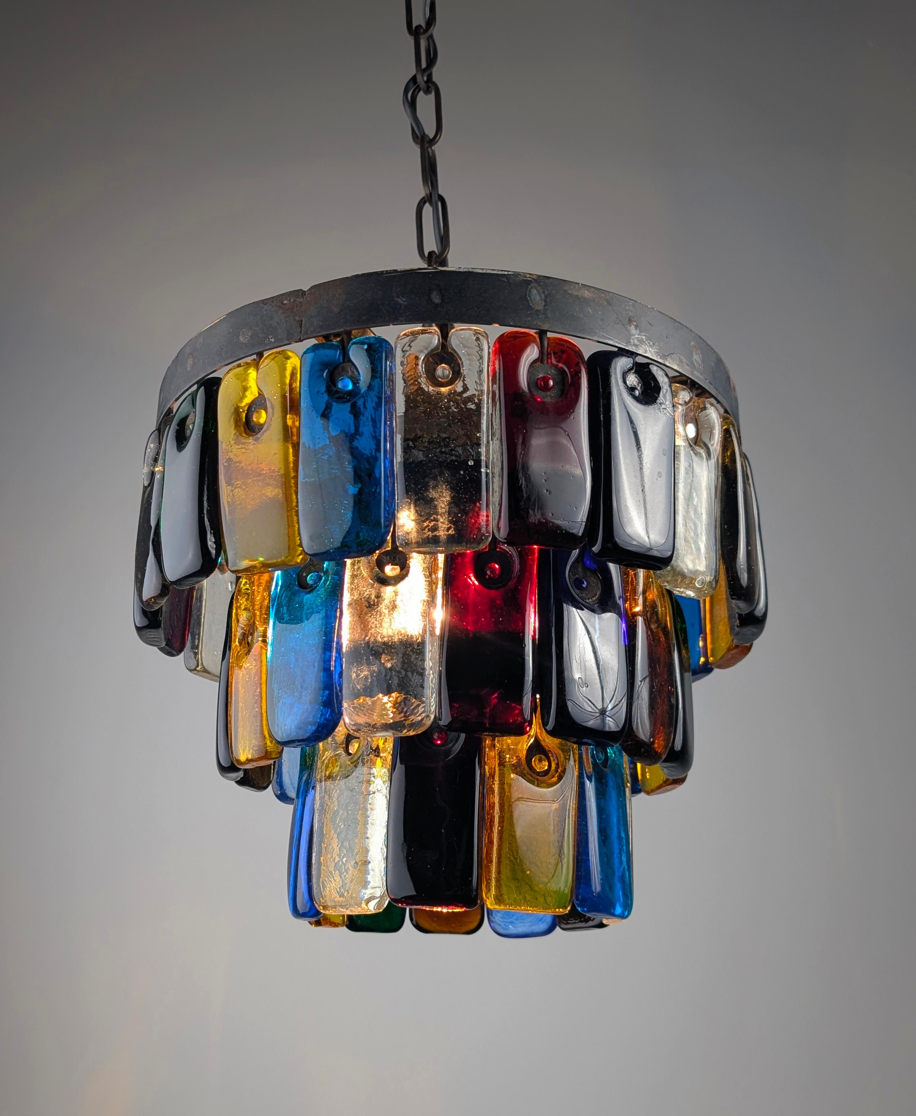 Lampadario brutalista in vetro e metallo di Felipe Derflingher per Feders, anni '60 in vendita 3