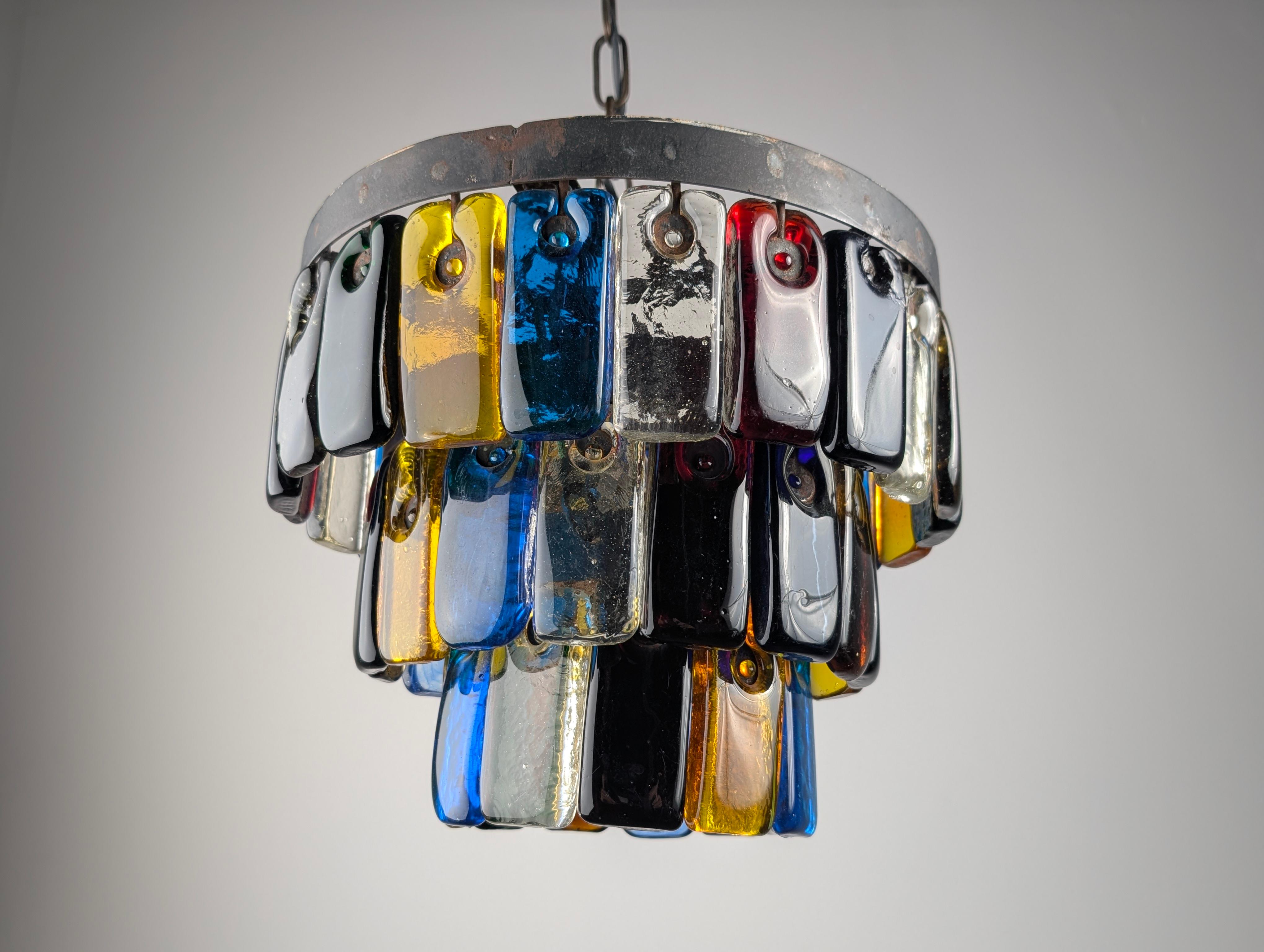 Metà XX secolo Lampadario brutalista in vetro e metallo di Felipe Derflingher per Feders, anni '60 in vendita