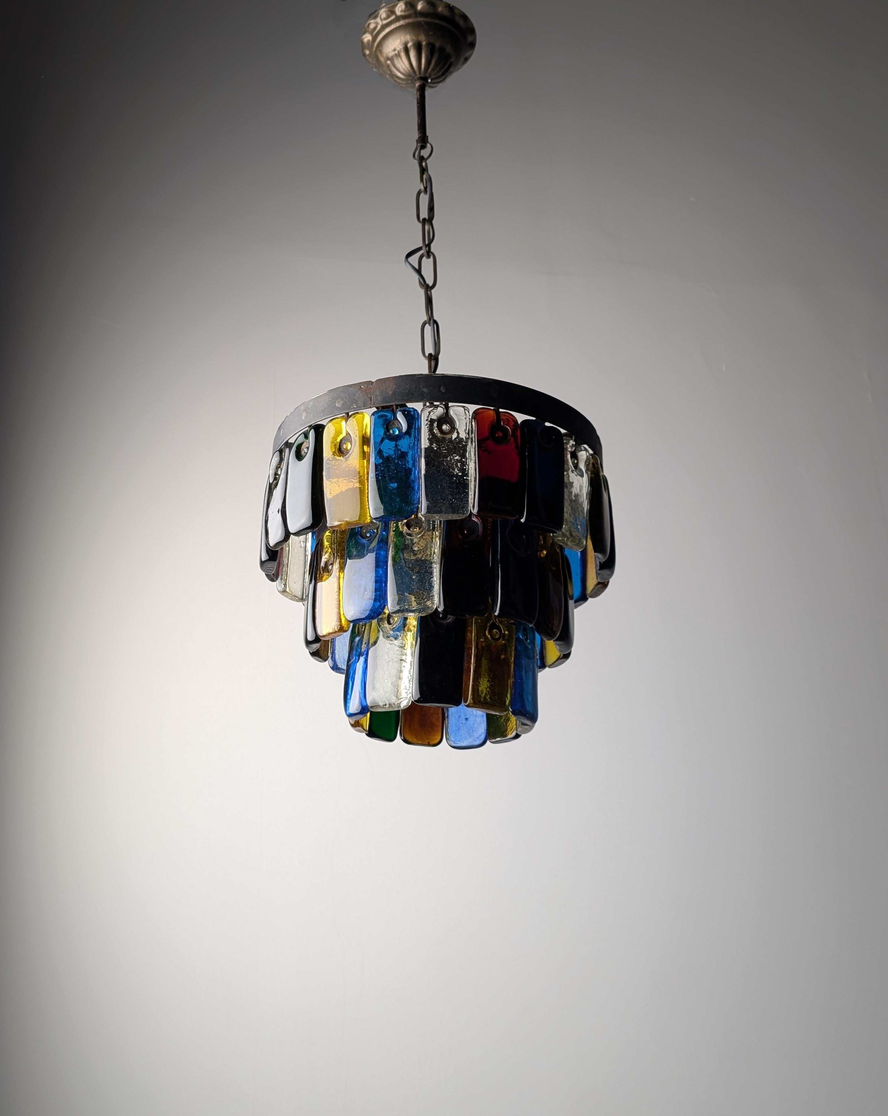 Metallo Lampadario brutalista in vetro e metallo di Felipe Derflingher per Feders, anni '60 in vendita