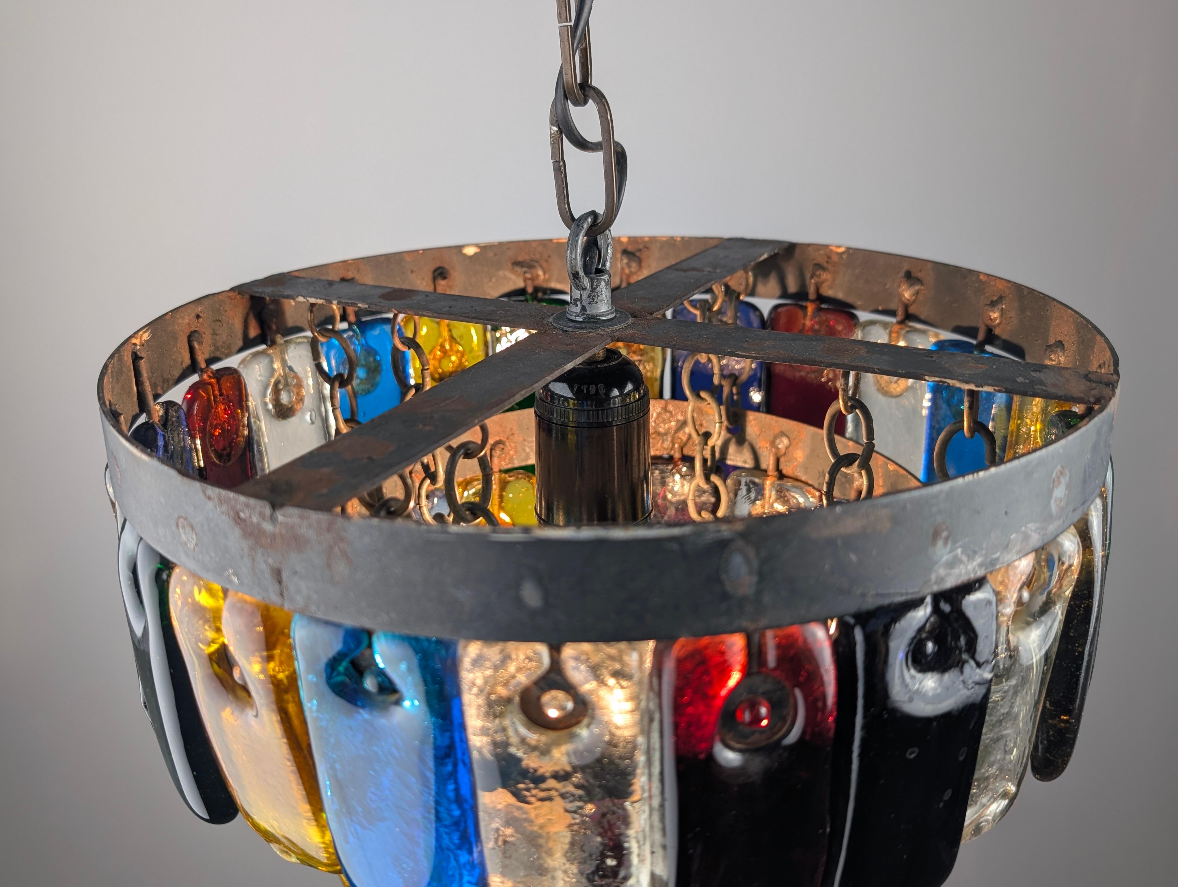 Lampadario brutalista in vetro e metallo di Felipe Derflingher per Feders, anni '60 in vendita 2