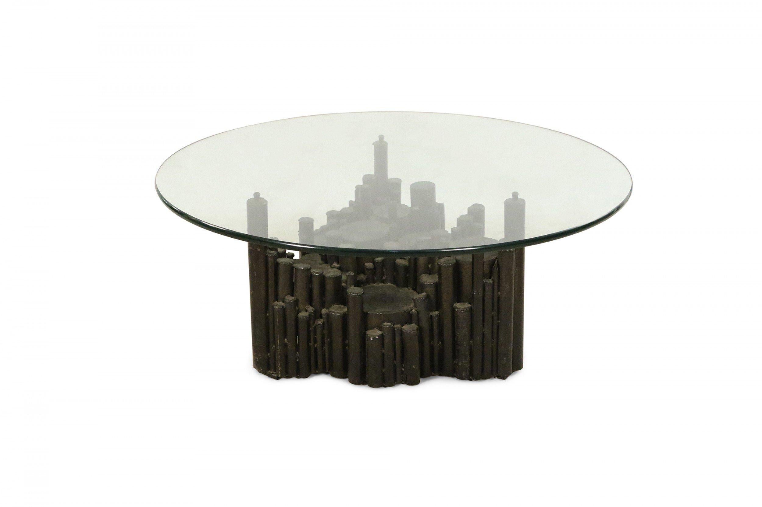 20th Century Brutalist Glass and Metal Rod Coffee Table 'Manner of Paul Evans'