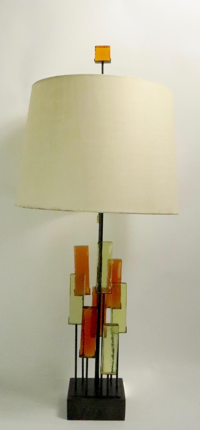 Brutalist Glass Block Table Lamp Attributed to Thurston for Lightolier 7