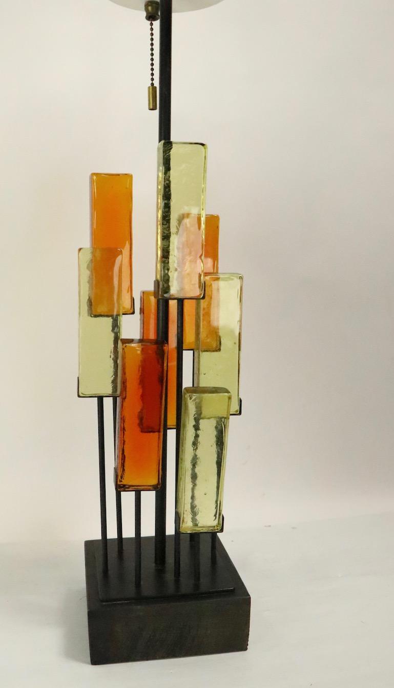 American Brutalist Glass Block Table Lamp Attributed to Thurston for Lightolier