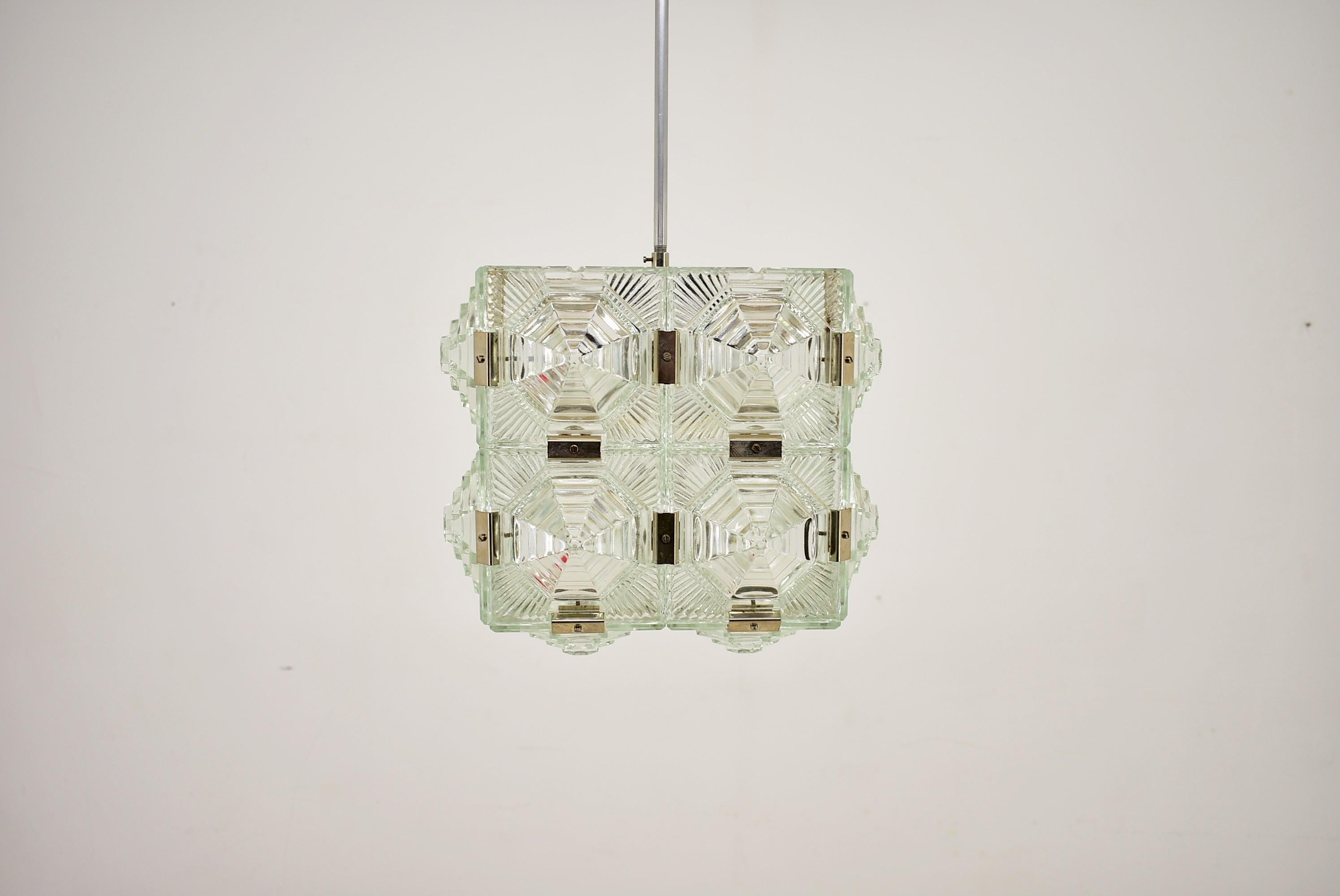 Mid-Century Modern Brutalist Glass Chandelier by Kamenicky Senov, 1970s For Sale