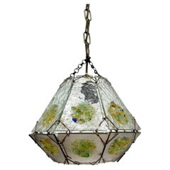 Brutalist glass hanging lamp , 1970s