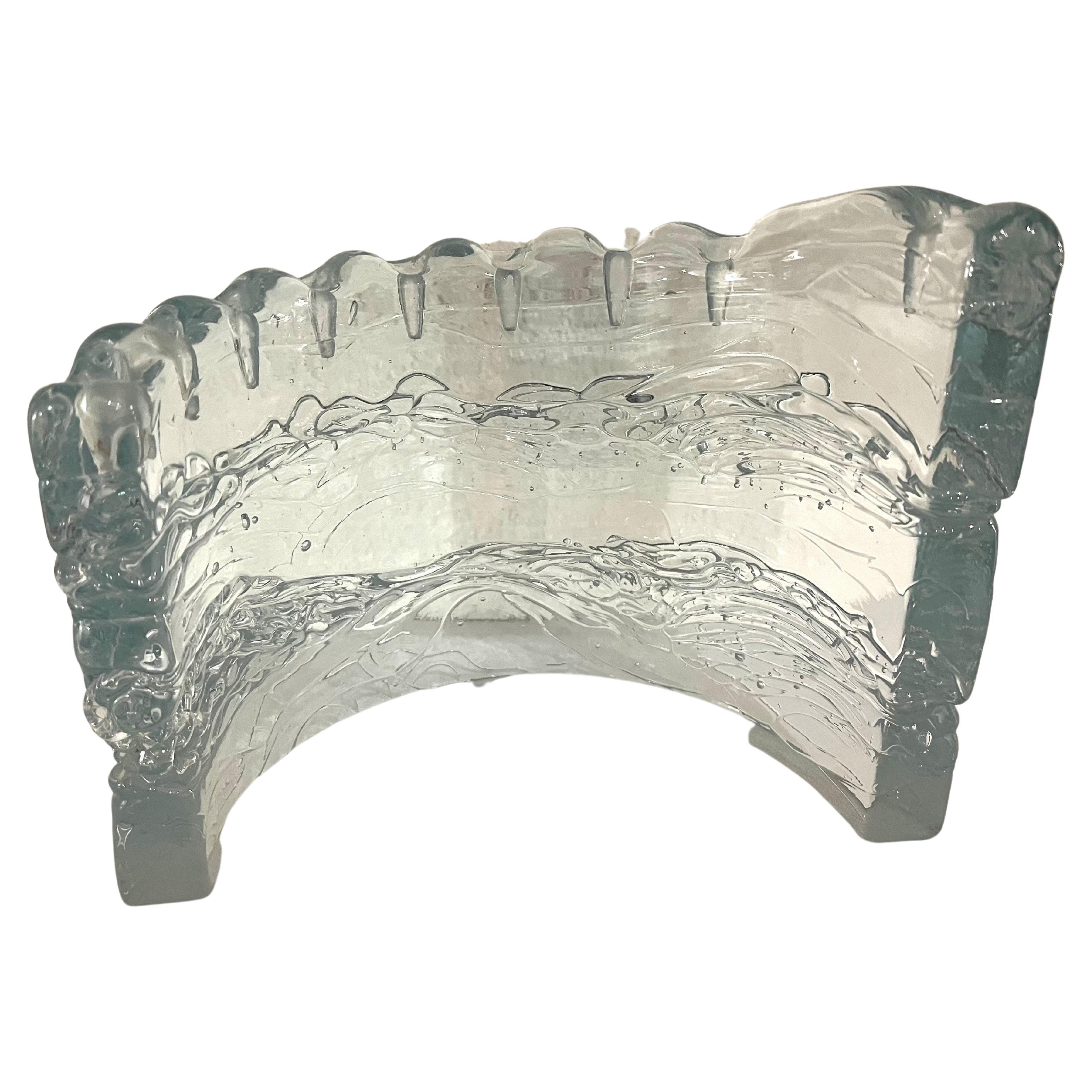 Beautiful brutalist thick rough glass sculpture Menorah by Joel & Candace Bless, circa 1990s remanence of an antique wall with .5