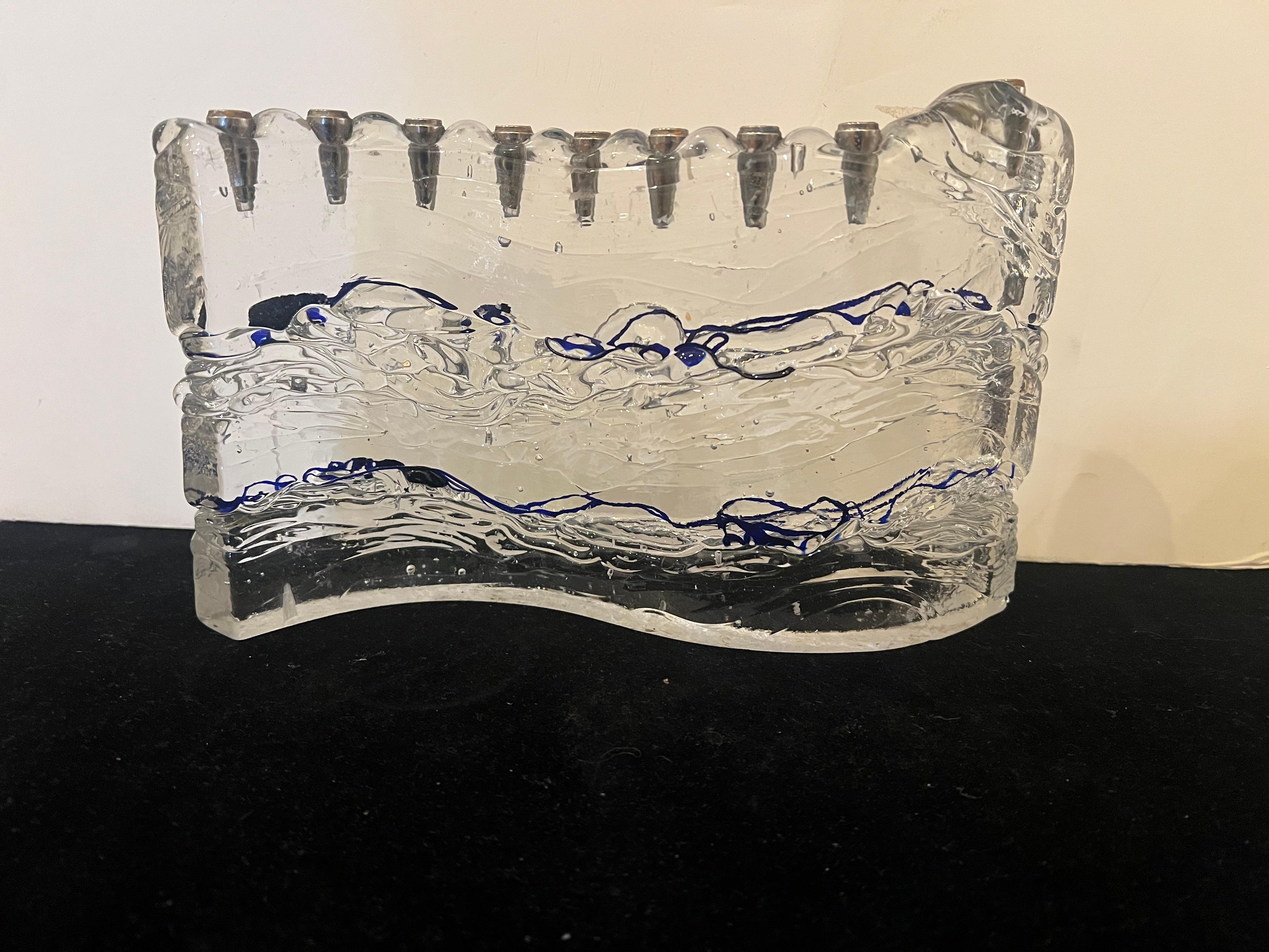 Post-Modern Brutalist Glass Menorah by Joel & Candace Bless Wave Shape For Sale