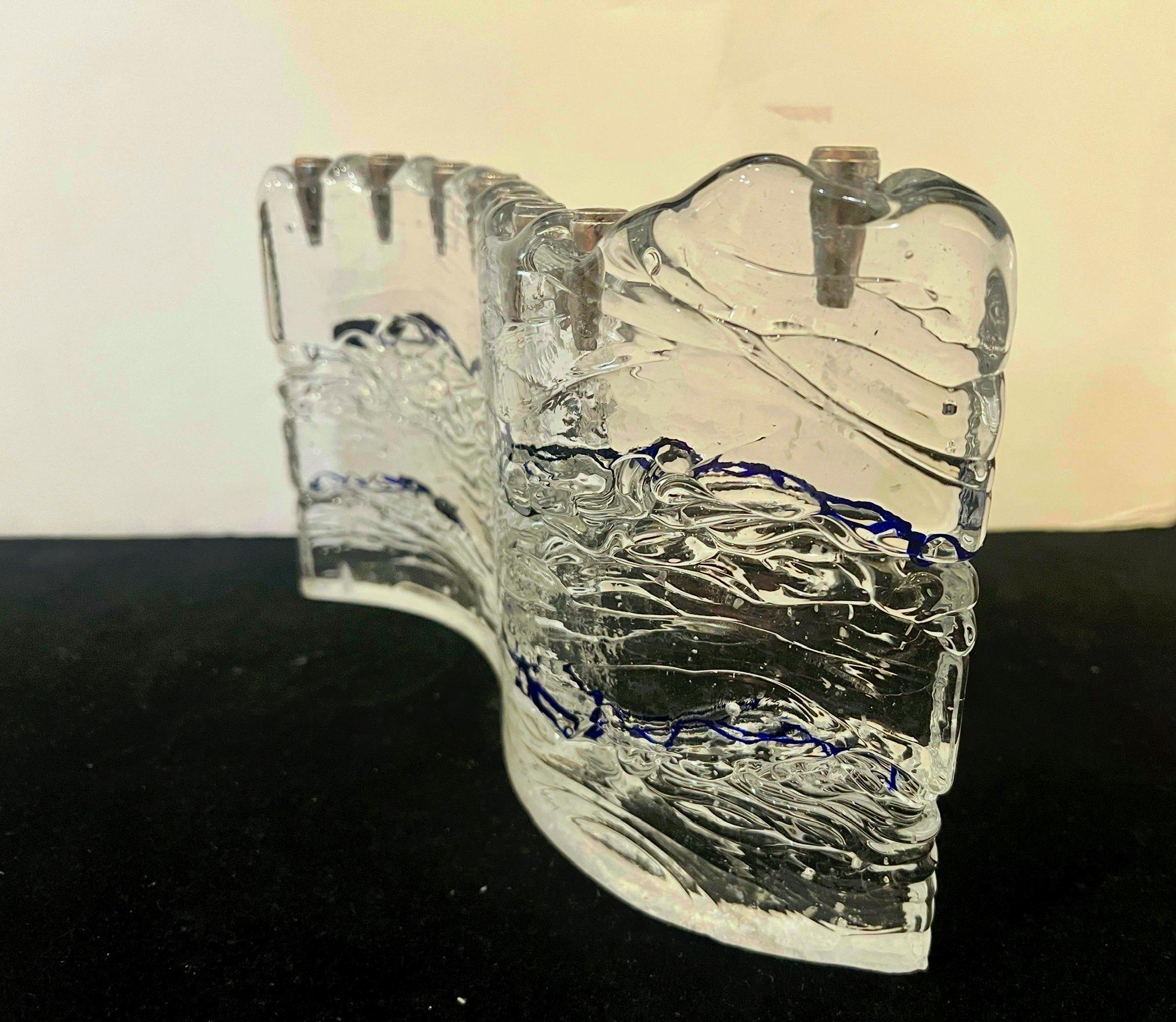 American Brutalist Glass Menorah by Joel & Candace Bless Wave Shape For Sale