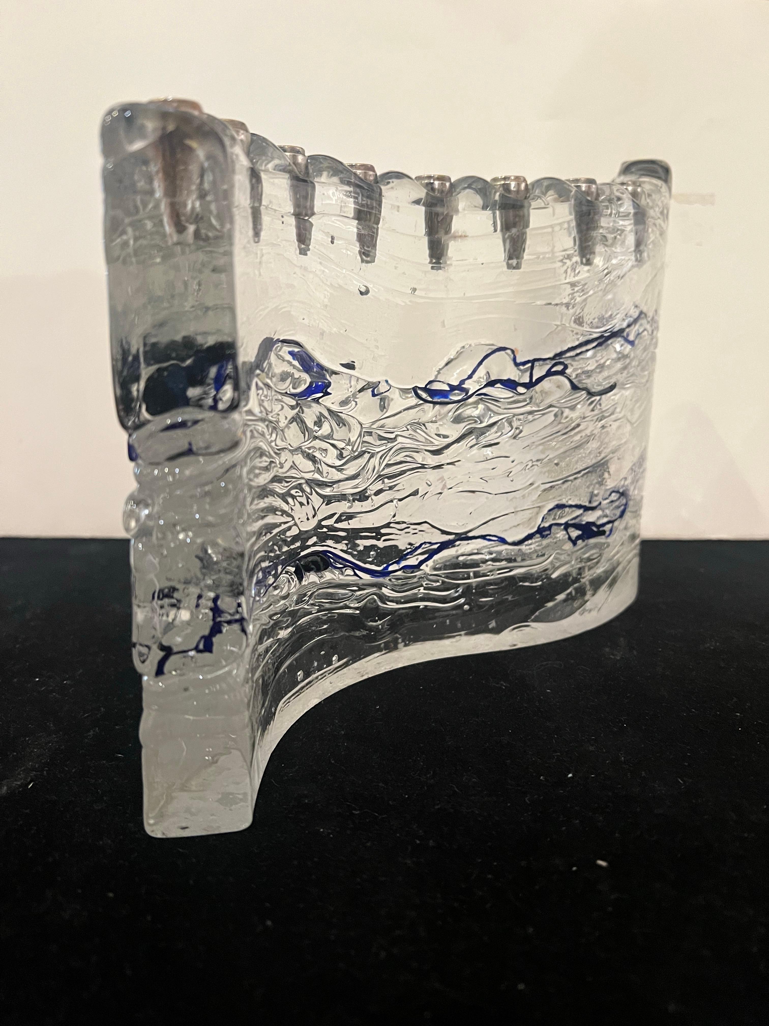 Brutalist Glass Menorah by Joel & Candace Bless Wave Shape For Sale 2