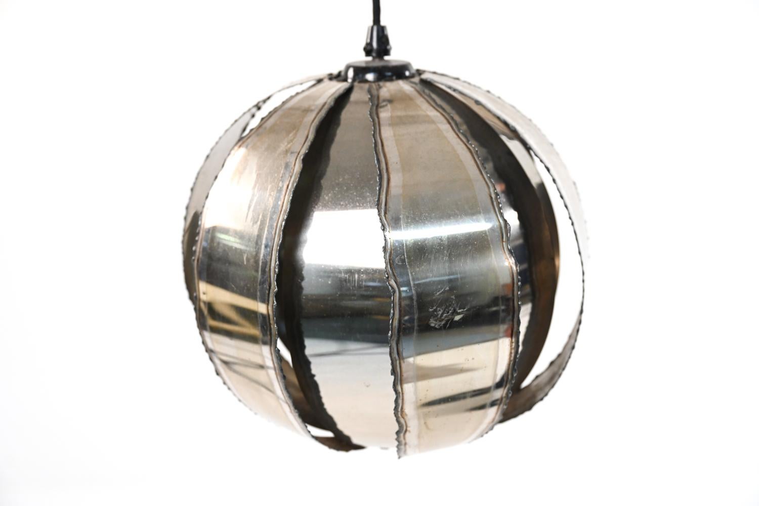 Steel Brutalist Globe Pendant Light, Manner of Sorensen or Greene, c. 1970's