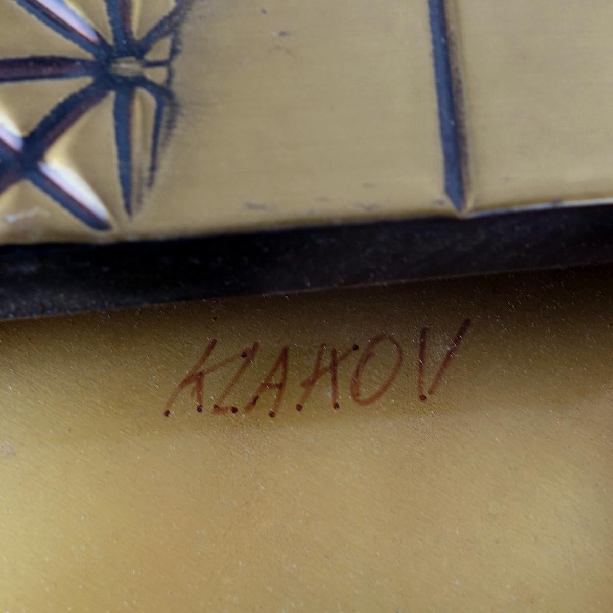 American Brutalist Gold Colored Wall Object in the Style of Paul Vanders Signed Klakov For Sale