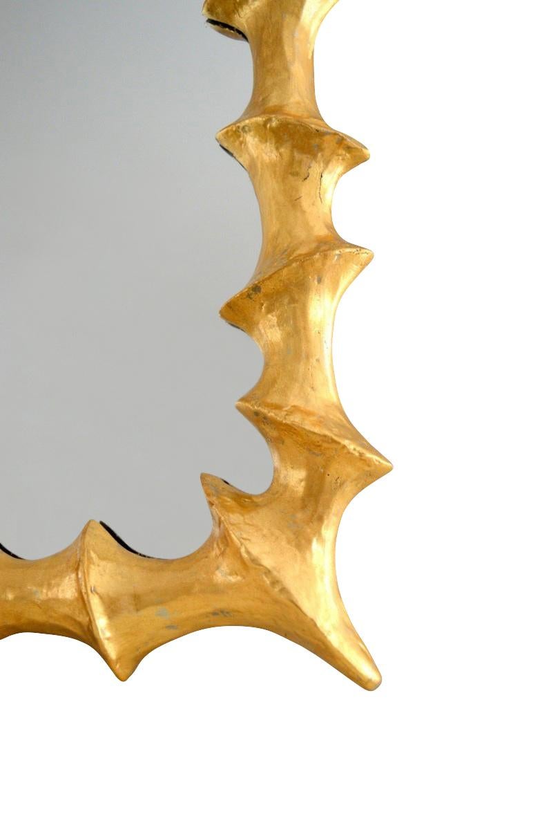 European Brutalist Gold Gilt Metal Frame Mirror, England, Mid Century