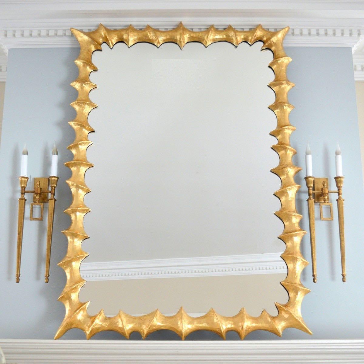 Brutalist Gold Gilt Metal Frame Mirror, England, Mid Century In Good Condition For Sale In New York, NY