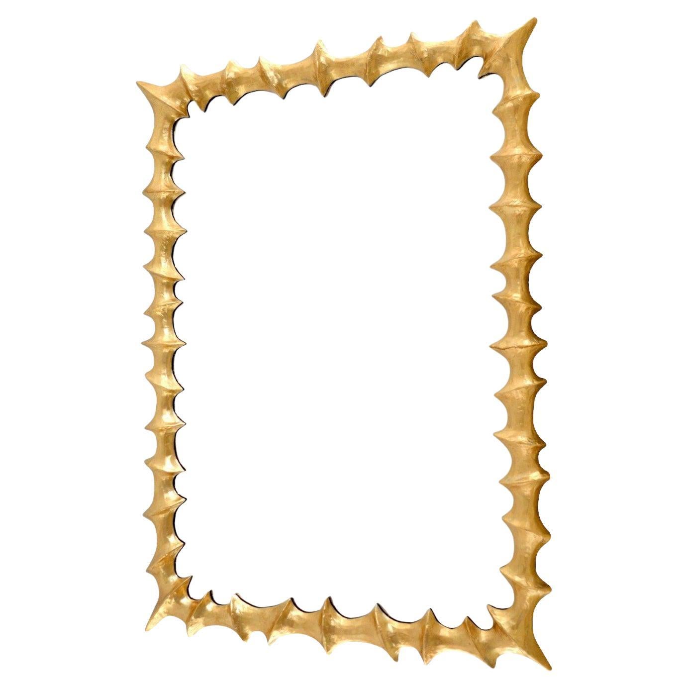 Brutalist Gold Gilt Metal Frame Mirror, England, Mid Century