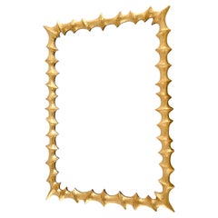 Brutalist Gold Gilt Metal Frame Mirror, England, Mid Century