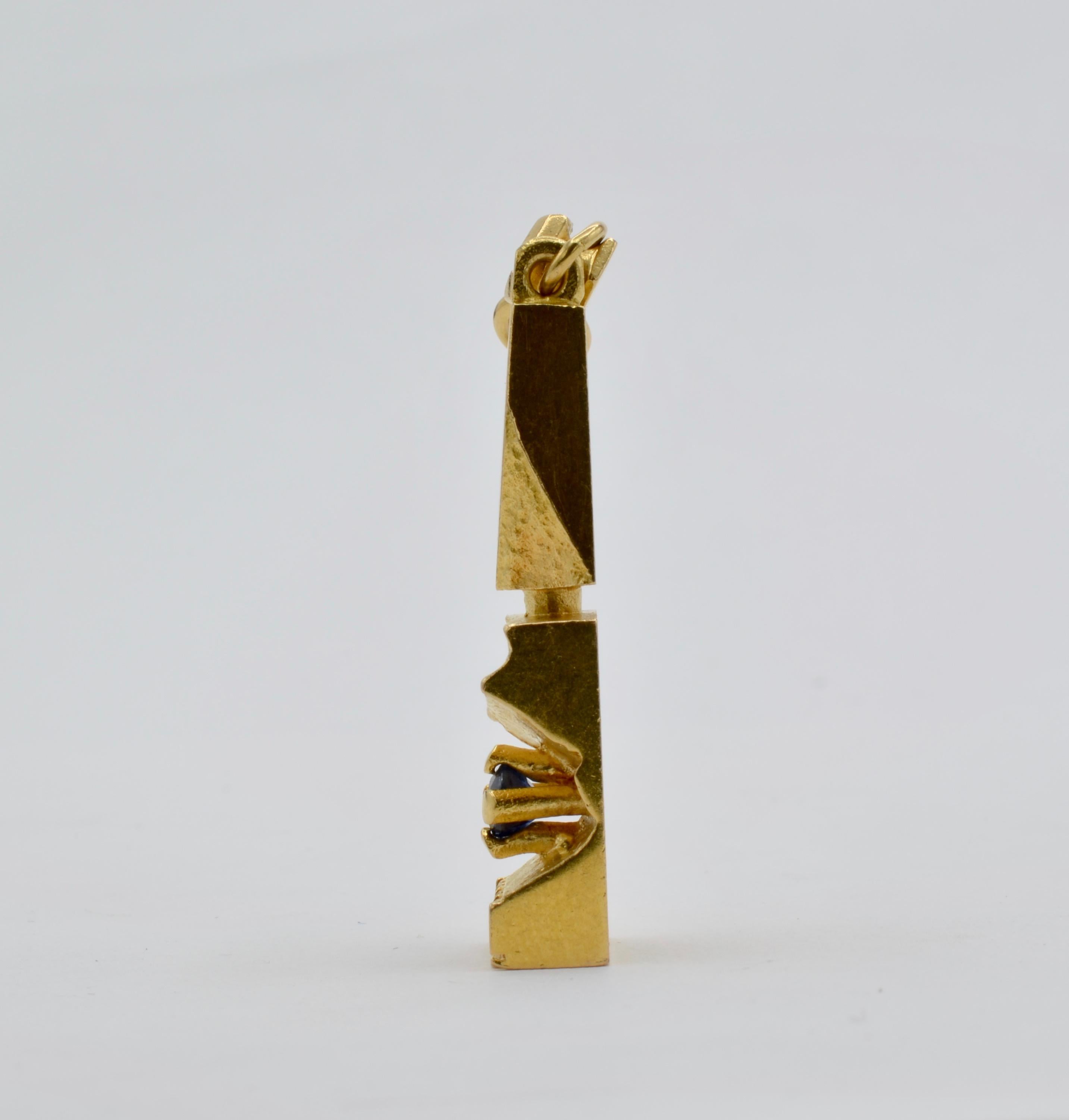 Women's or Men's Brutalist Gold Pendant Sapphires Diamonds 18K Yellow Gold Finland