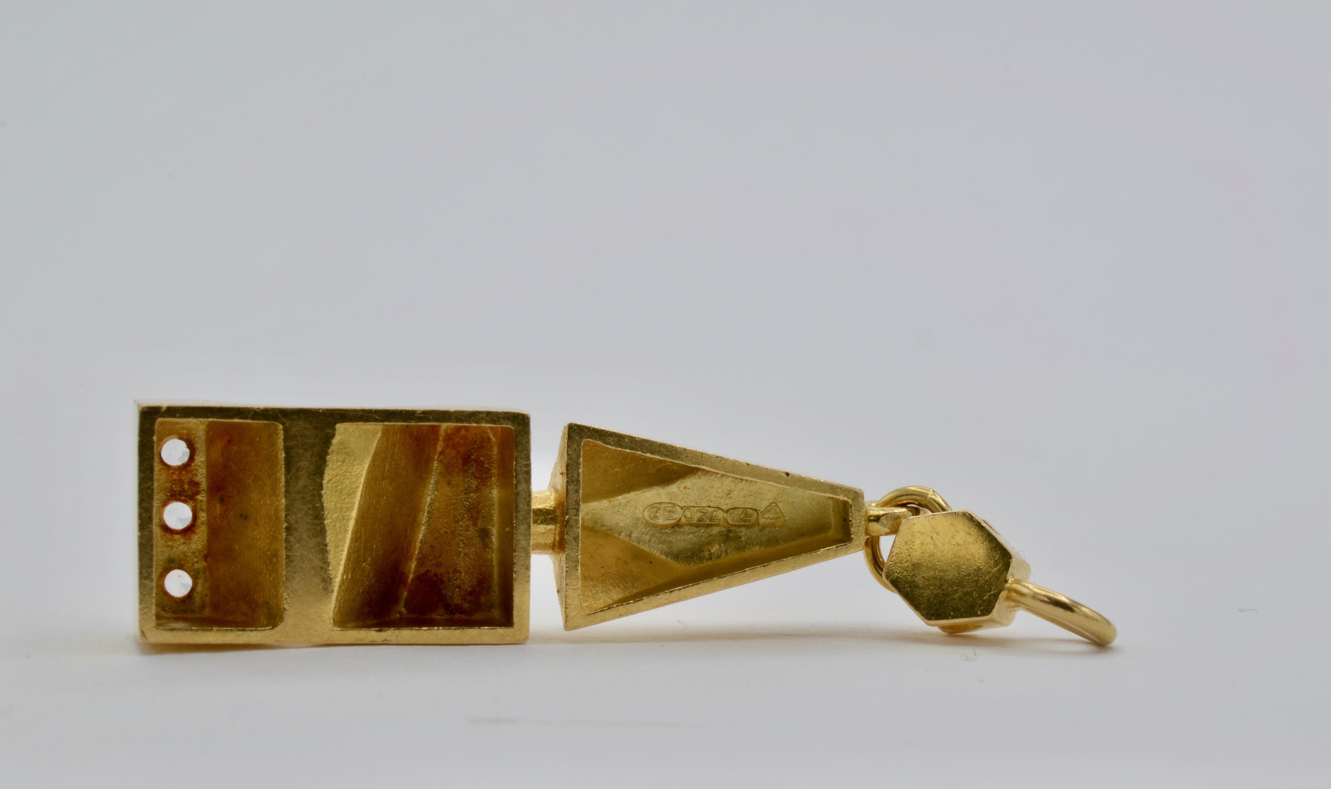 Brutalist Gold Pendant Sapphires Diamonds 18K Yellow Gold Finland 3