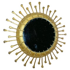Espejo Brutalista Dorado Español Cabeza de Clavo Sunburst