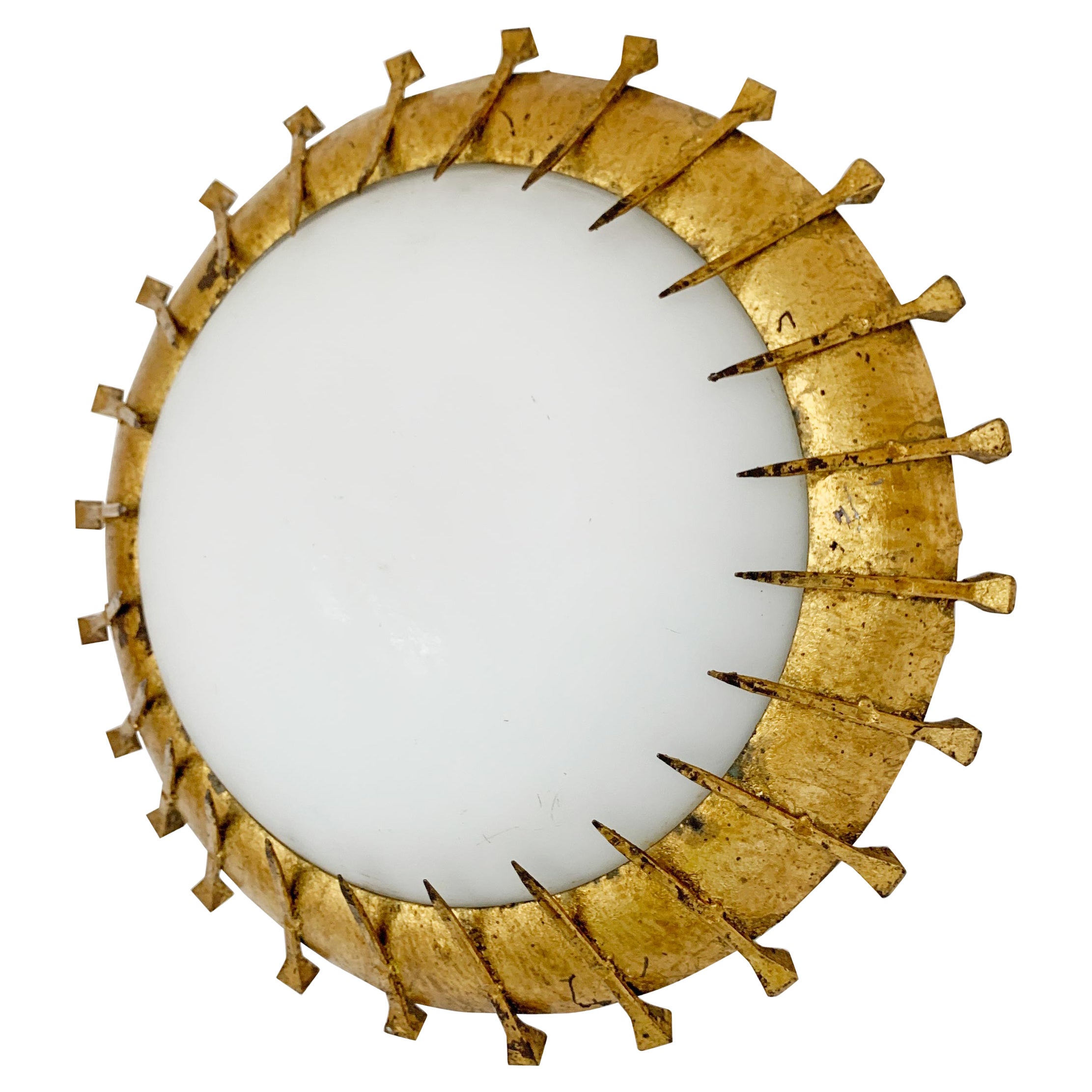 Brutalist Gold Spanish Sunburst Nail Head Wall Light