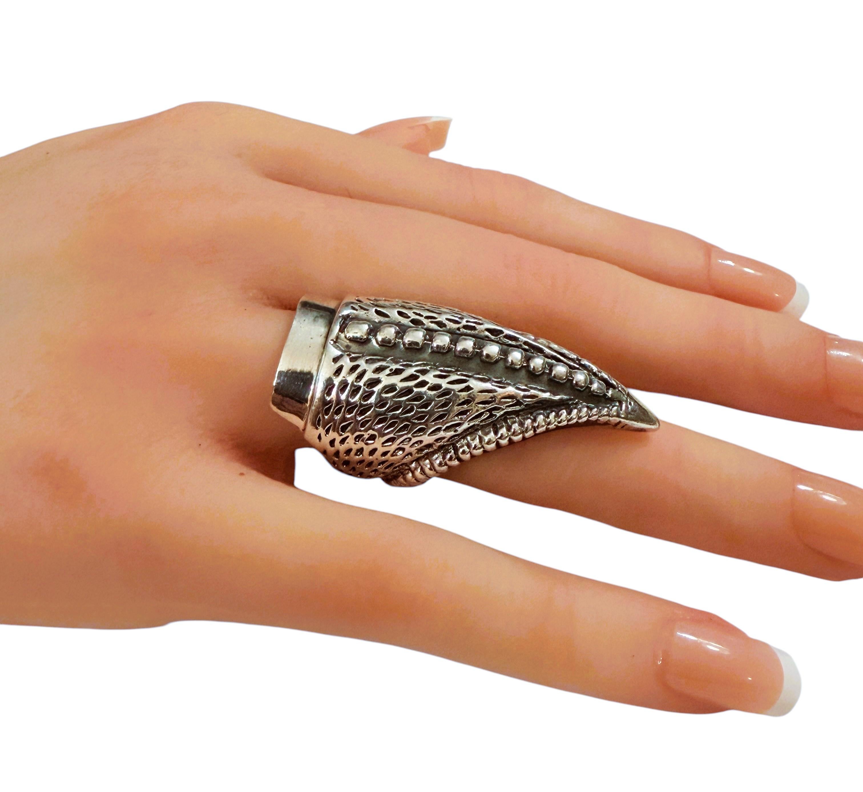 Women's or Men's Brutalist Gothic 925 Sterling Silver Bird Talon Ring Size 6 to 6.25 For Sale
