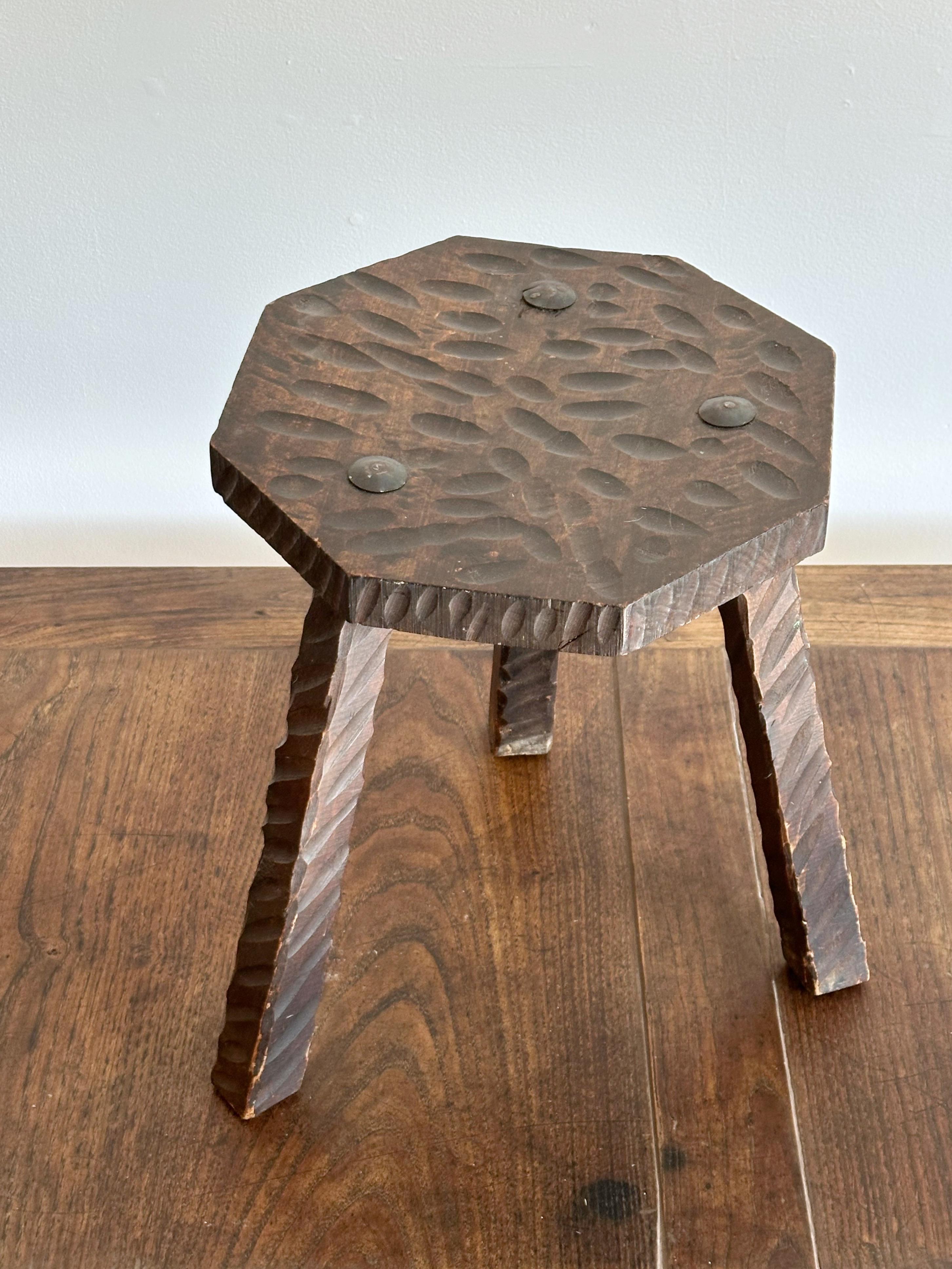 French Brutalist Gouge Carved Stool, France, 1960s For Sale