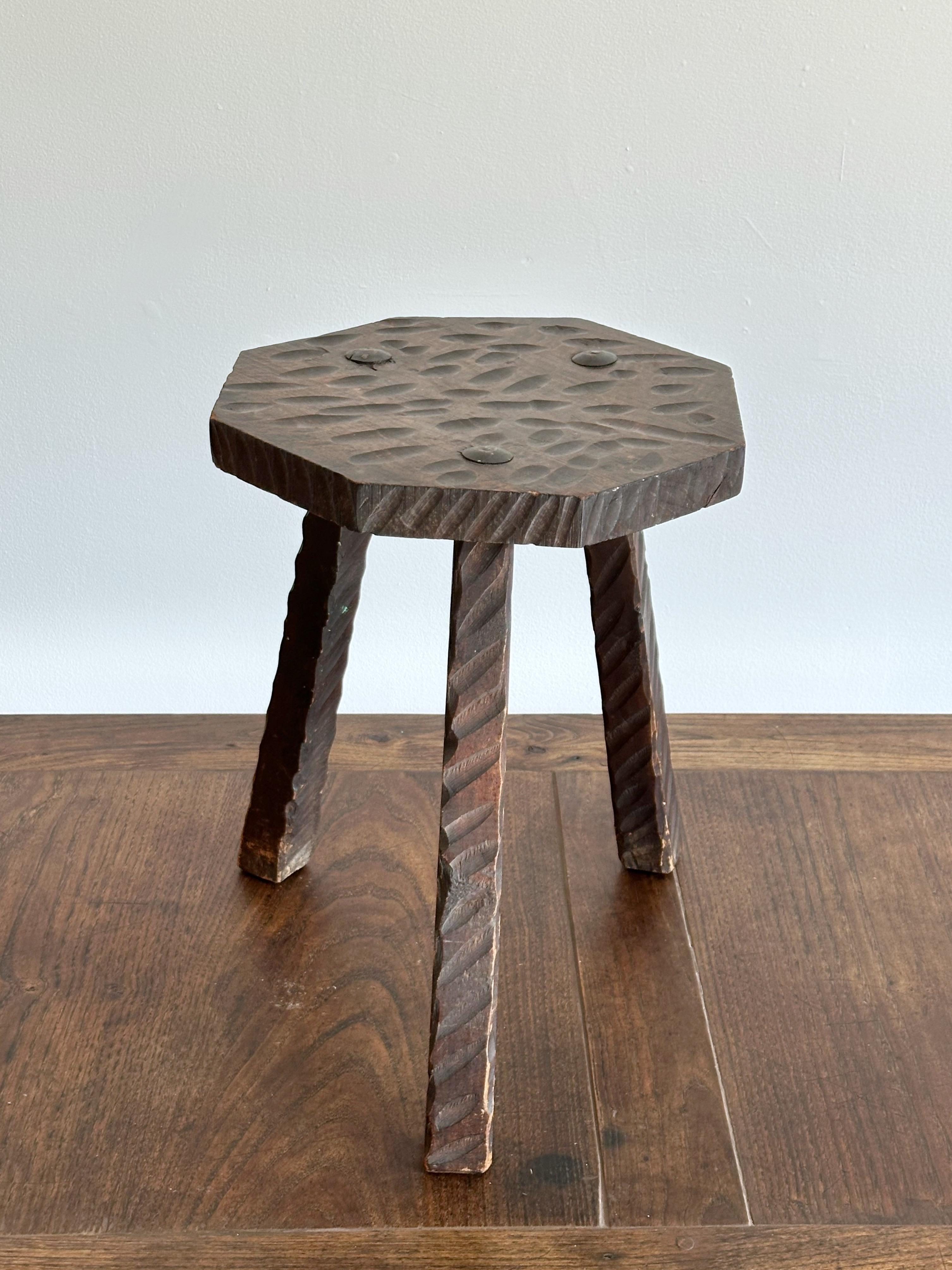 Brutalist Gouge Carved Stool, France, 1960s In Good Condition For Sale In Brooklyn, NY