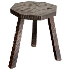 Brutalist Gouge Carved Stool, France, 1960s