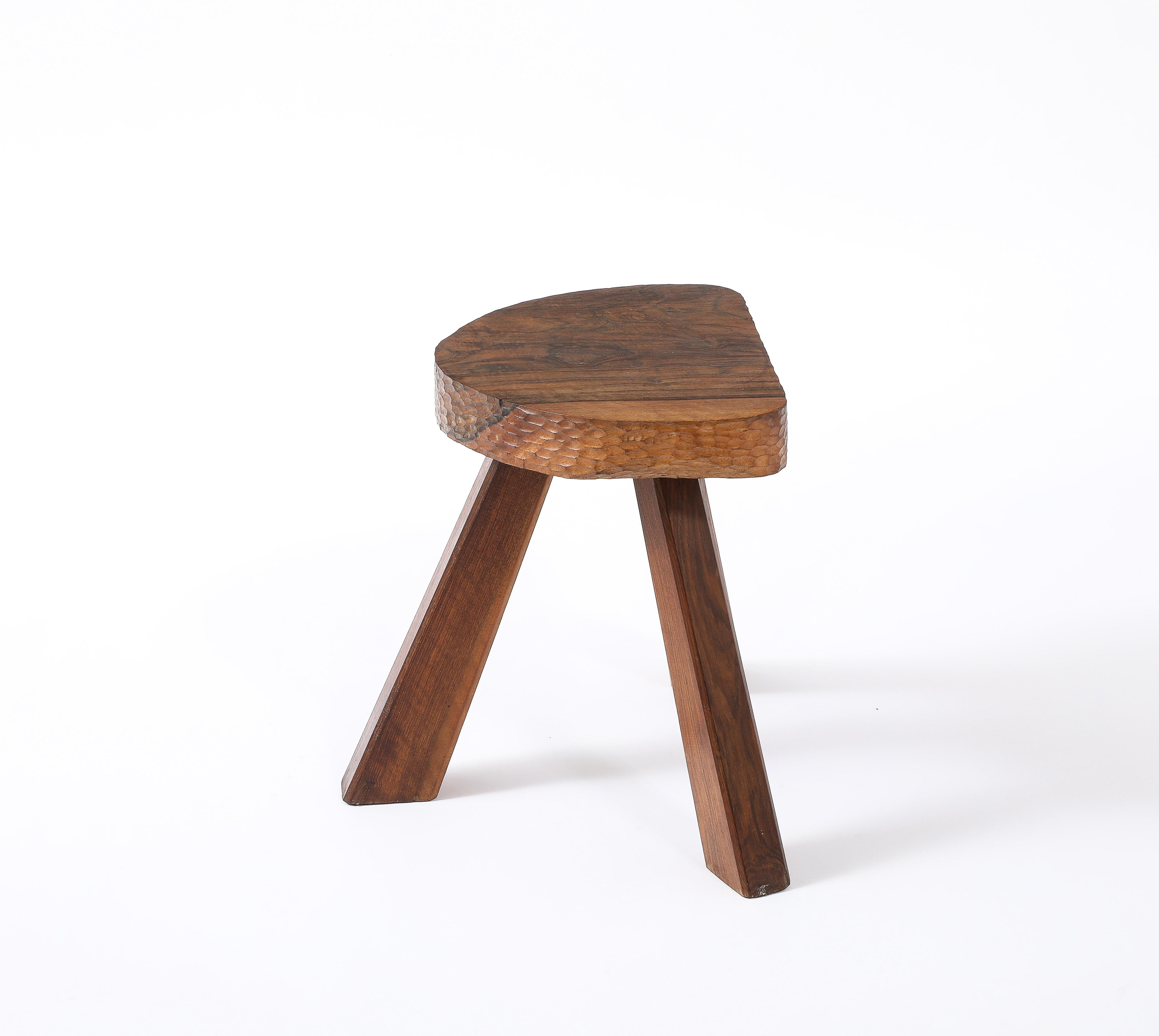 Brutalist Gouged Stool, France 1950's For Sale 3