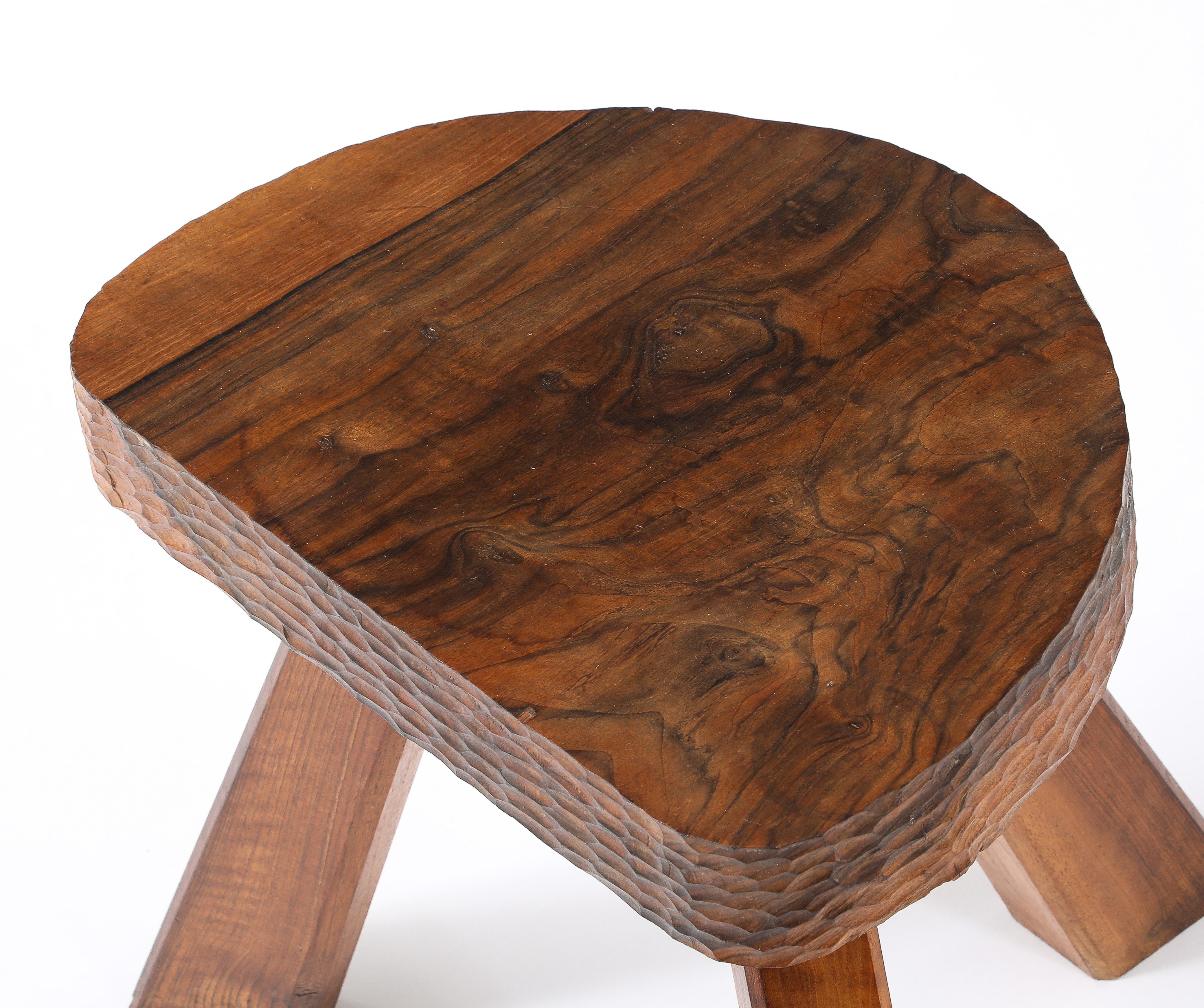 French Brutalist Gouged Stool, France 1950's For Sale