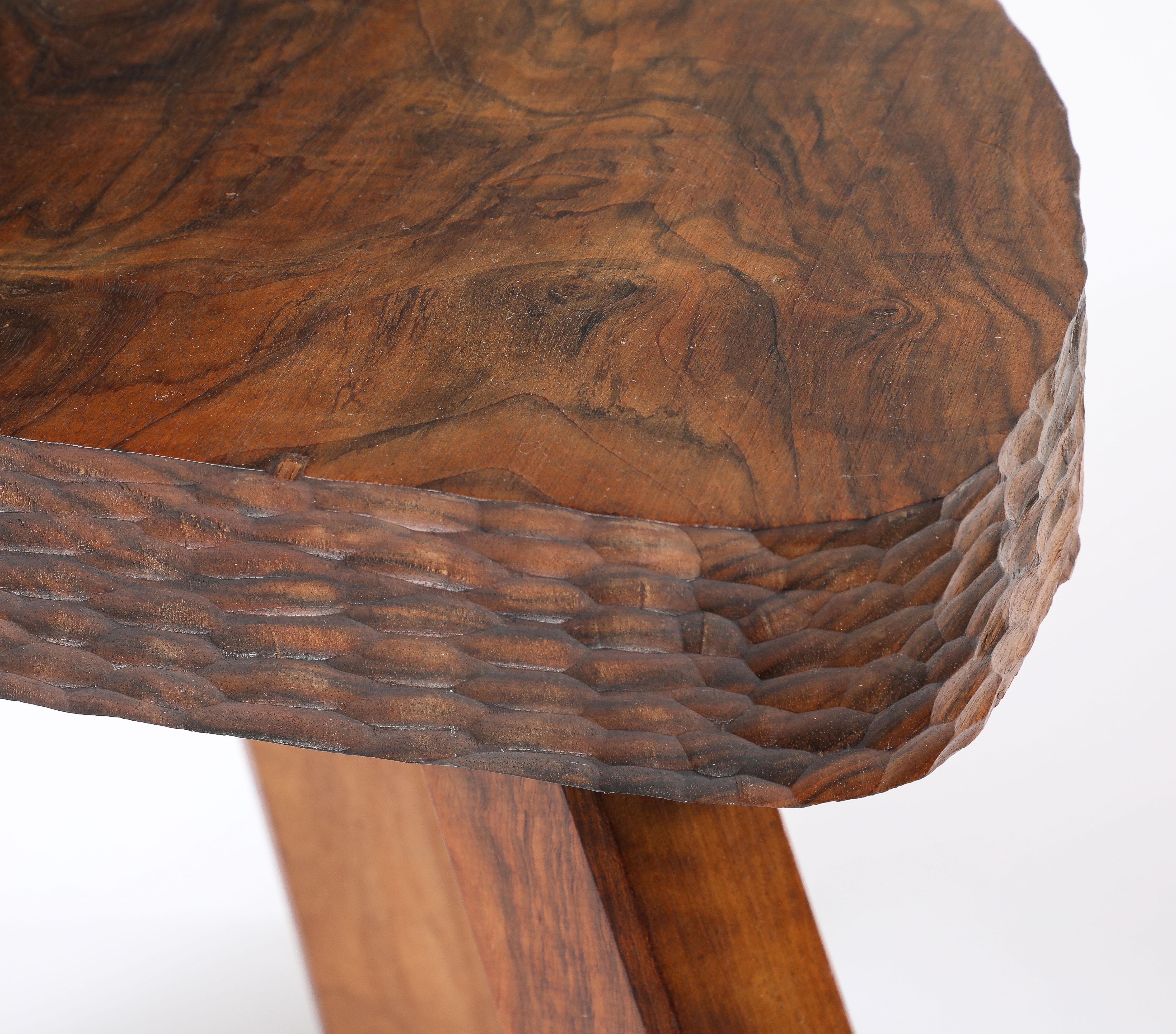 Brutalist Gouged Stool, France 1950's In Good Condition For Sale In New York, NY