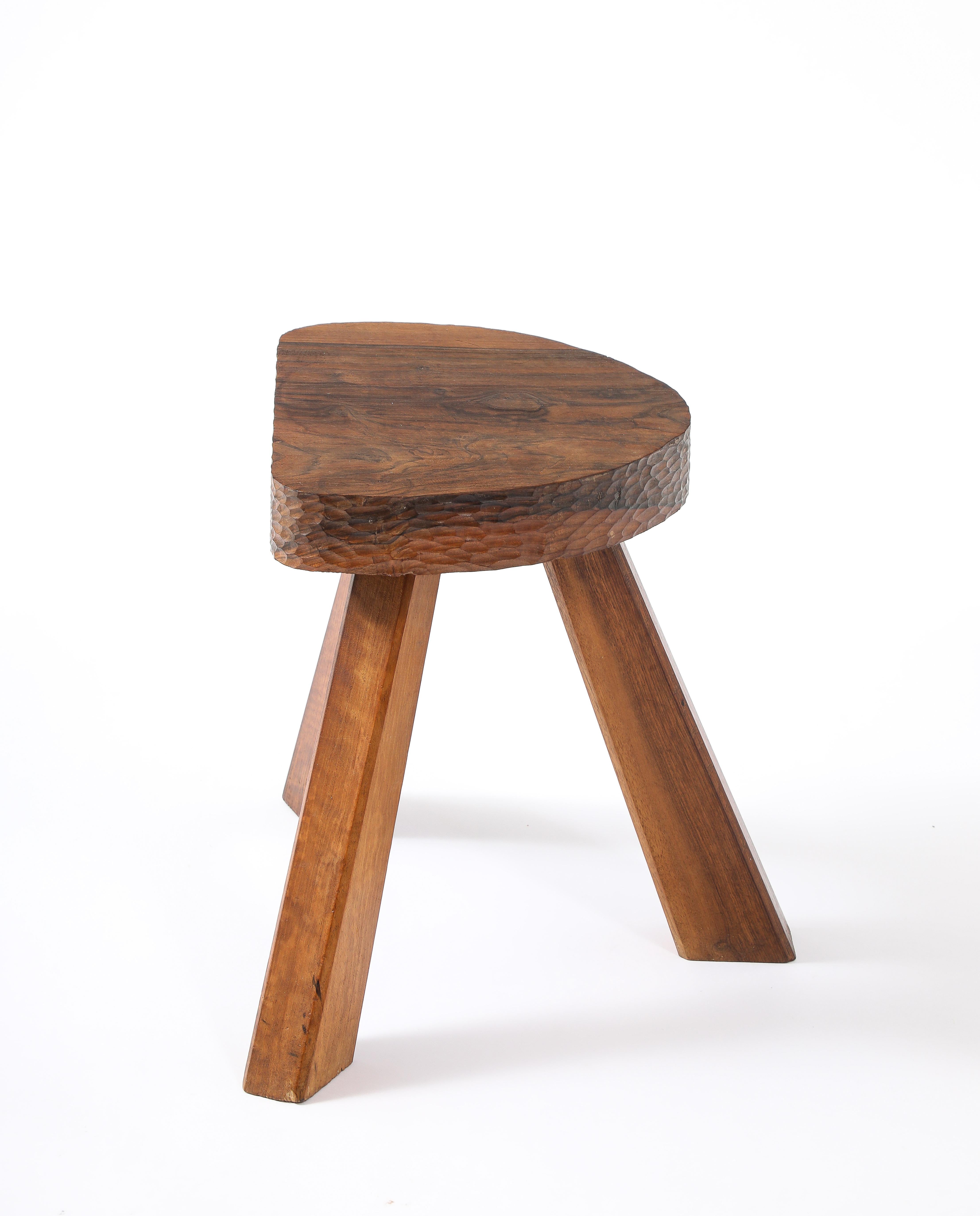 20th Century Brutalist Gouged Stool, France 1950's For Sale