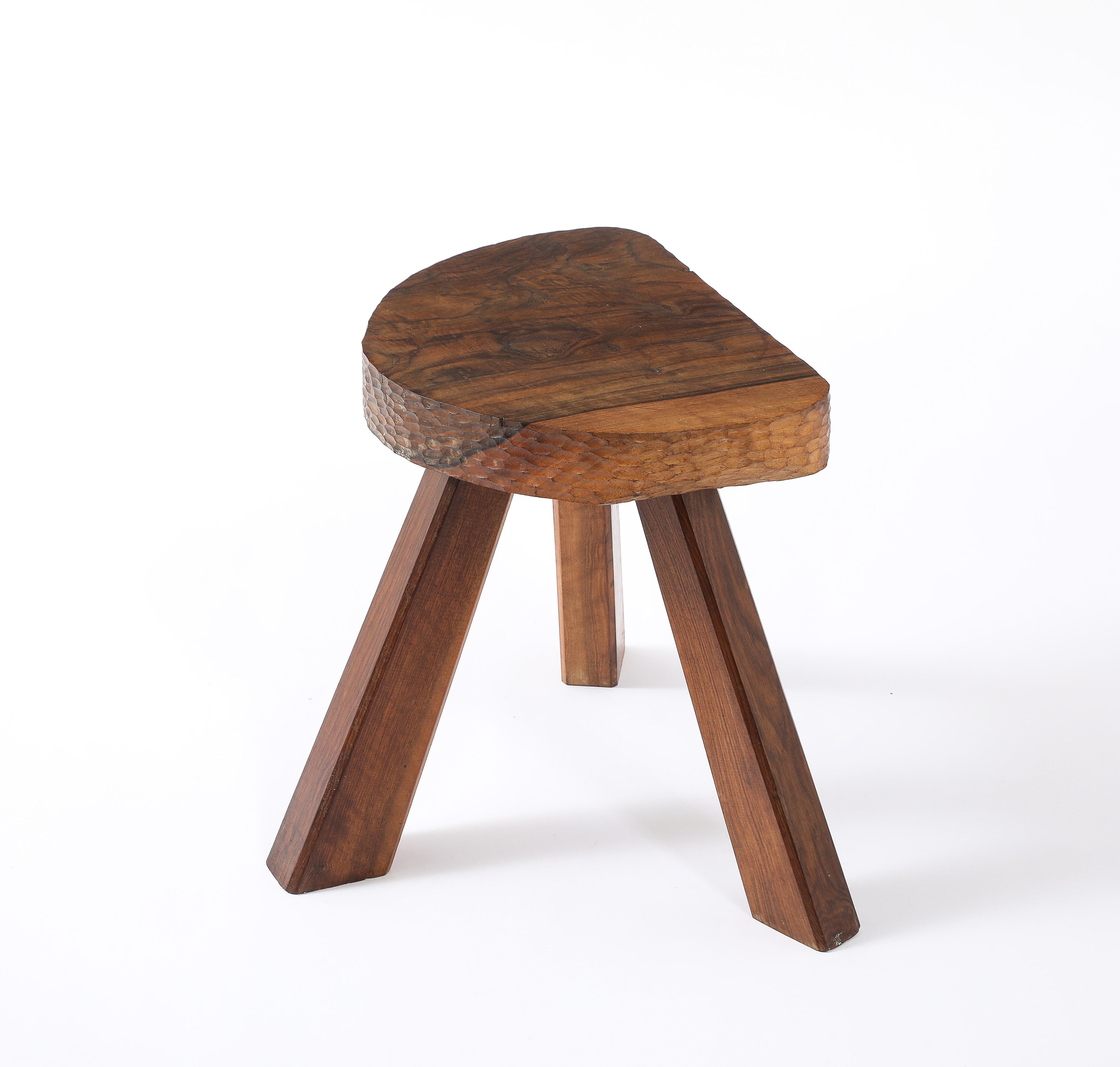 Brutalist Gouged Stool, France 1950's For Sale 2
