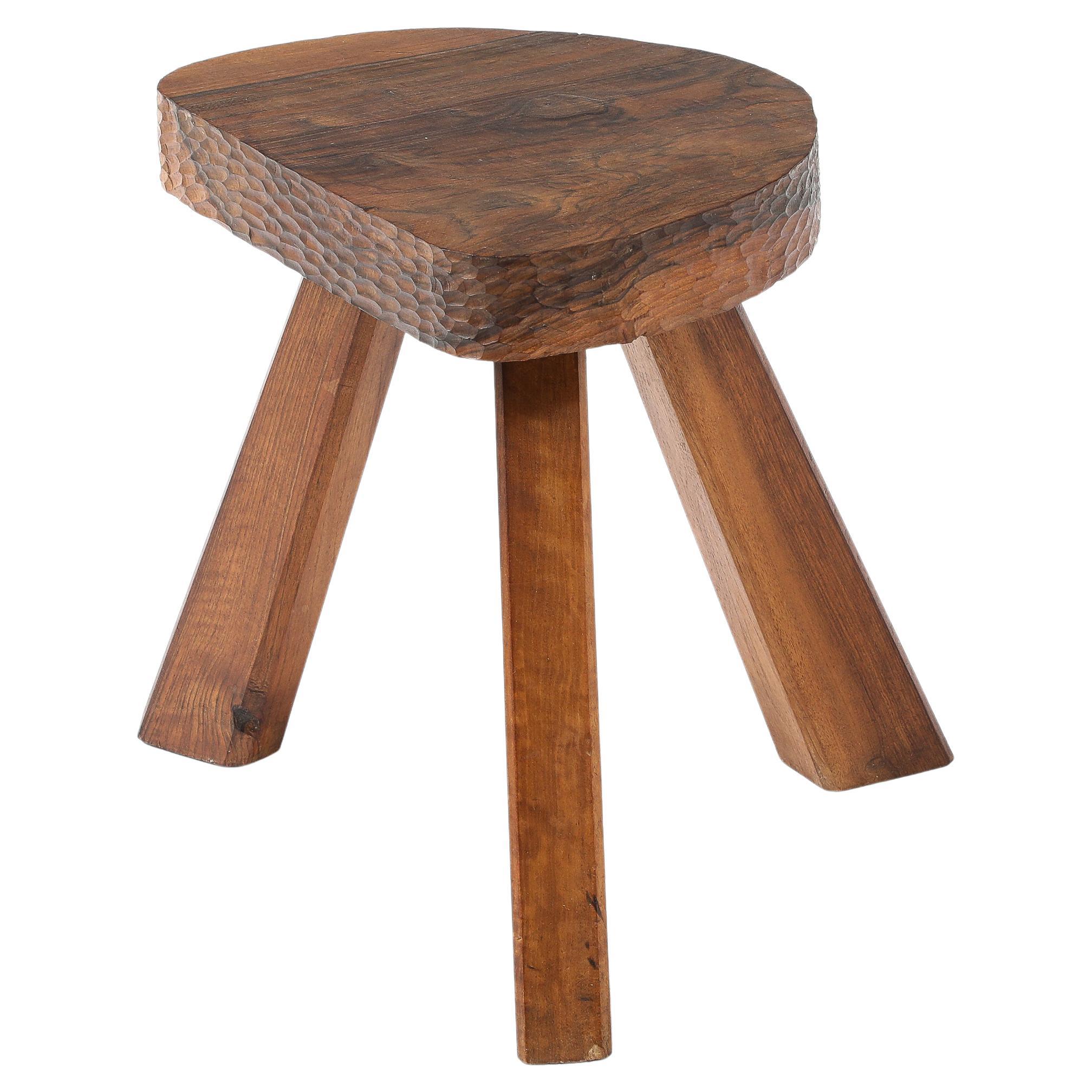 Brutalist Gouged Stool, France 1950's