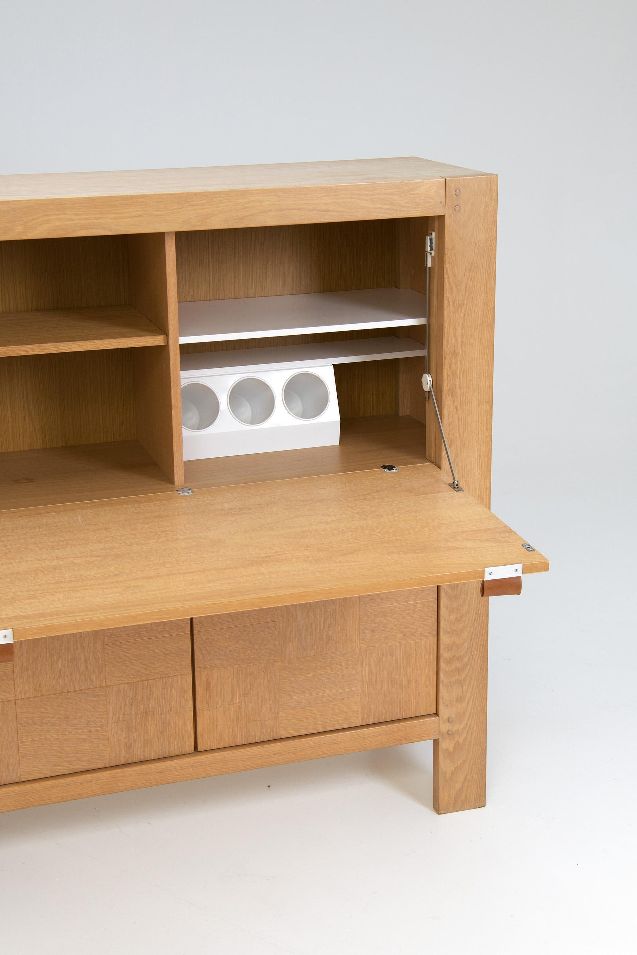 Brutalist graphical oak highboard - Frans Defour For Sale 3
