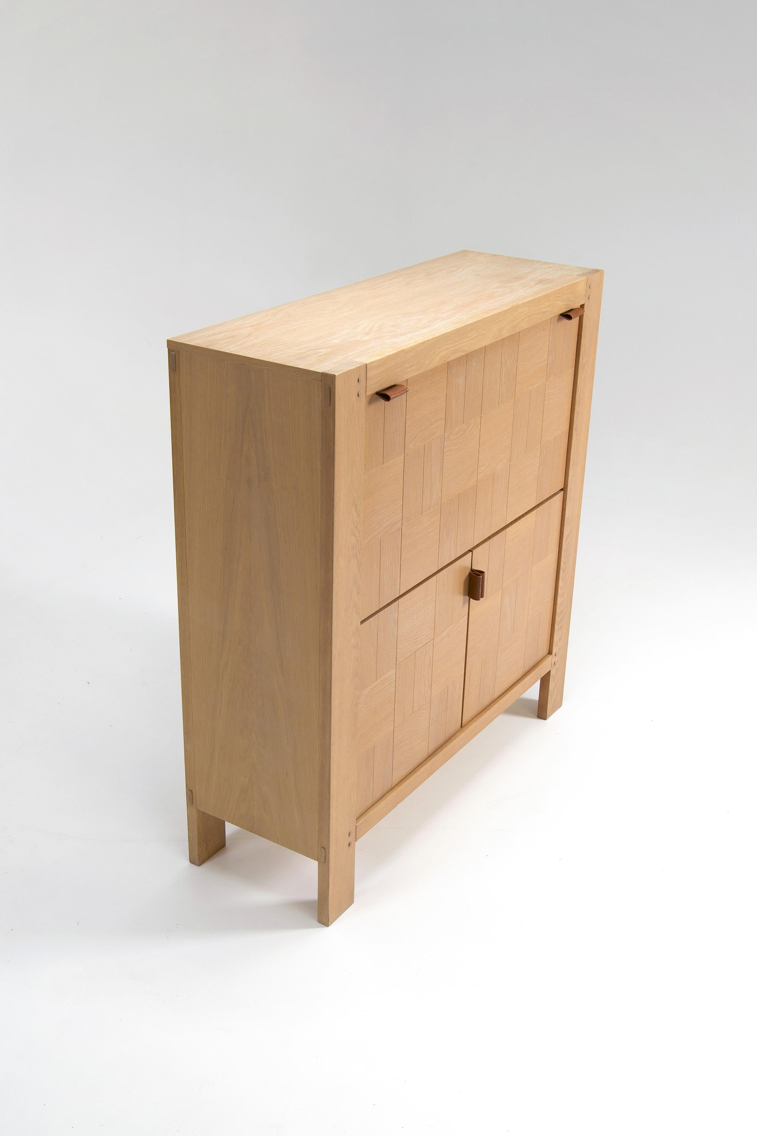 Veneer Brutalist graphical oak highboard - Frans Defour For Sale