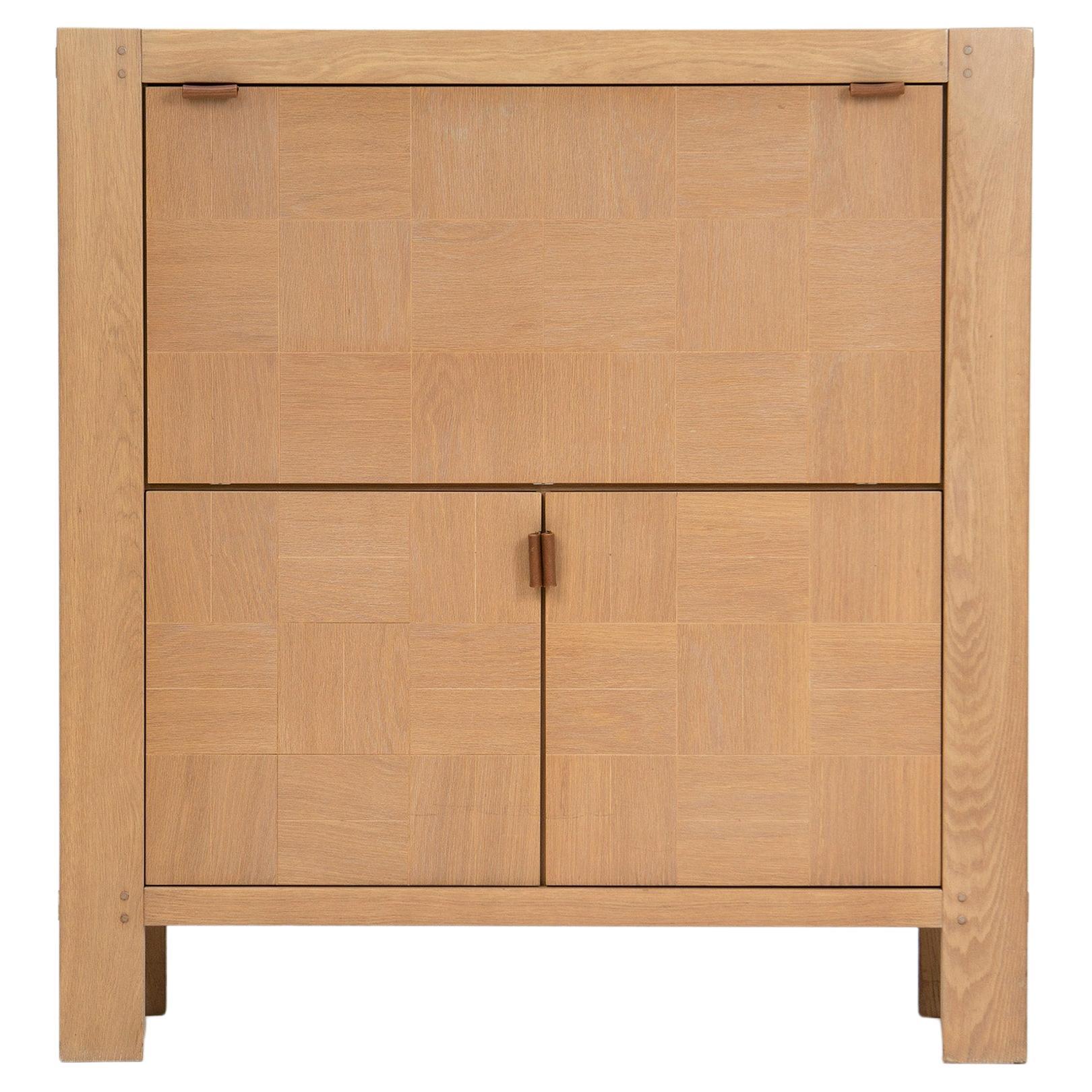 Brutalist graphical oak highboard - Frans Defour For Sale