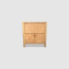 Brutalist graphical oak highboard with bar cabinet Belgium 1970s