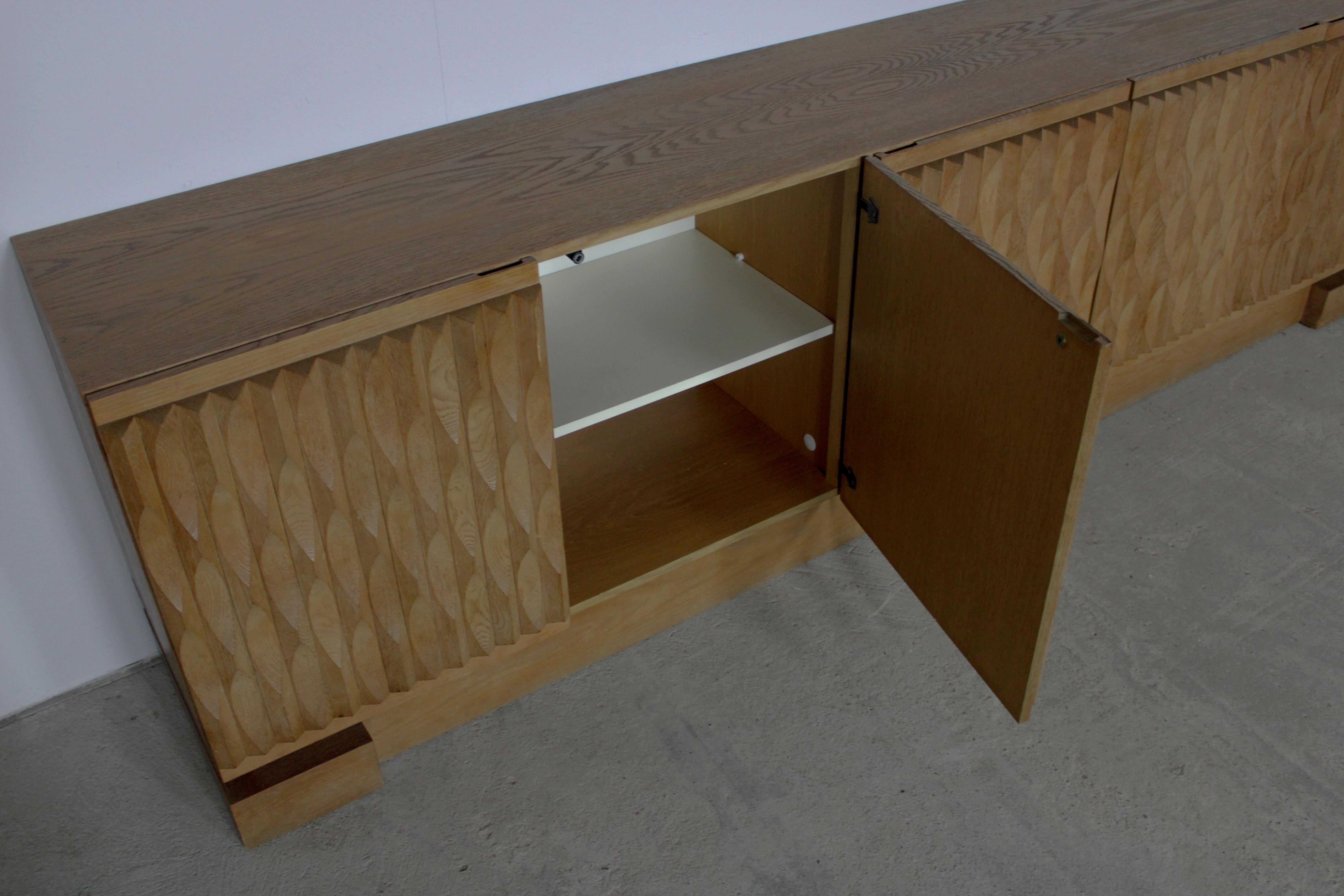 Oak Brutalist Graphical Sideboard by Aurora - Belgium 1970s For Sale