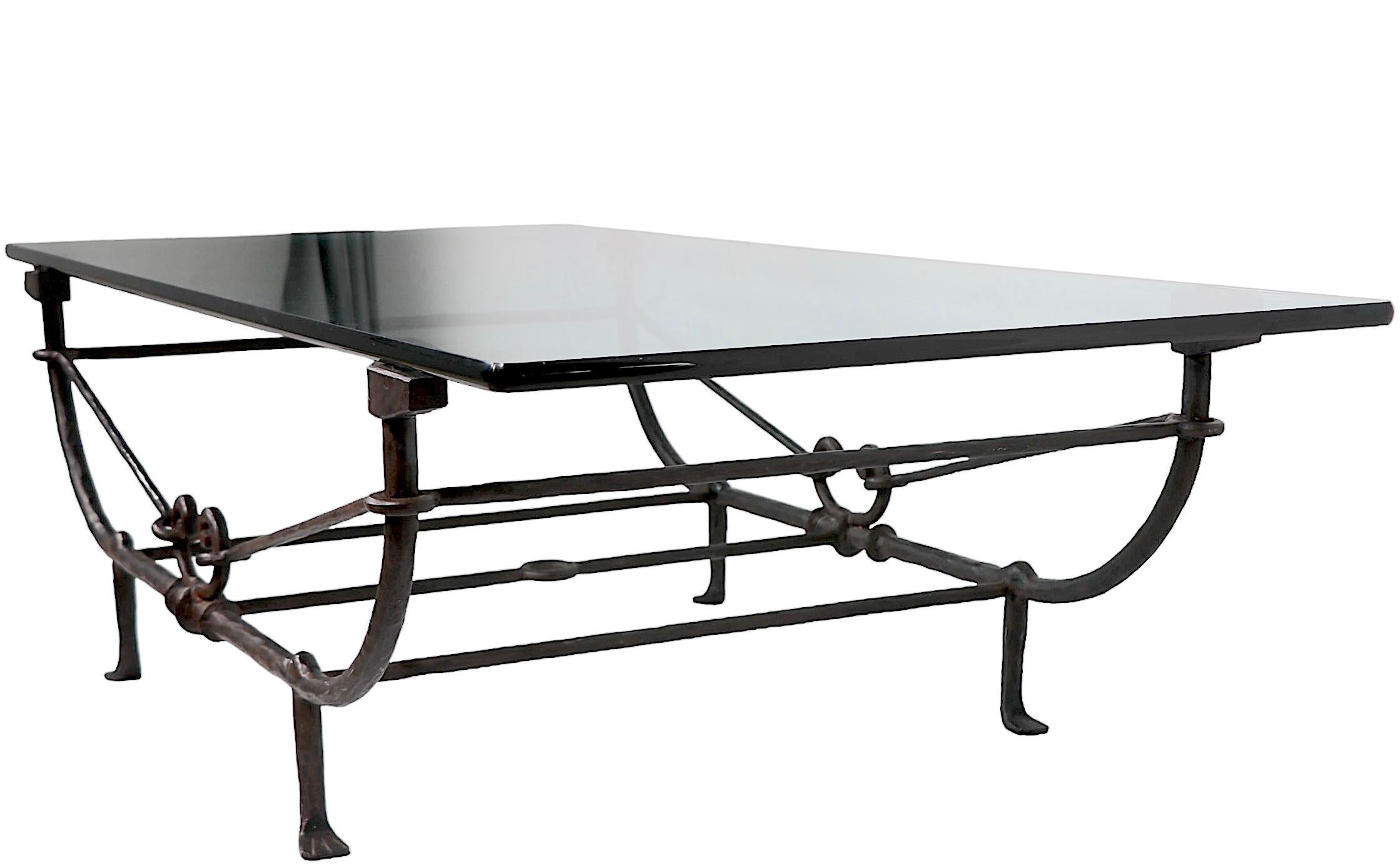 Brutalist Greco Roman Cast Iron Glass Coffee Table by Ferrante after Giacometti 9