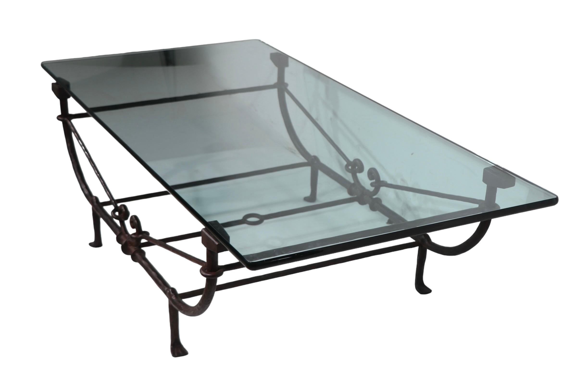 Brutalist Greco Roman Cast Iron Glass Coffee Table by Ferrante after Giacometti 14