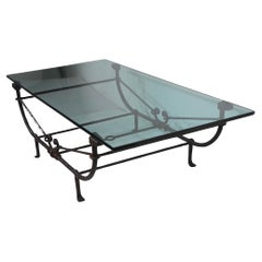 Brutalist Greco Roman Cast Iron Glass Coffee Table by Ferrante after Giacometti