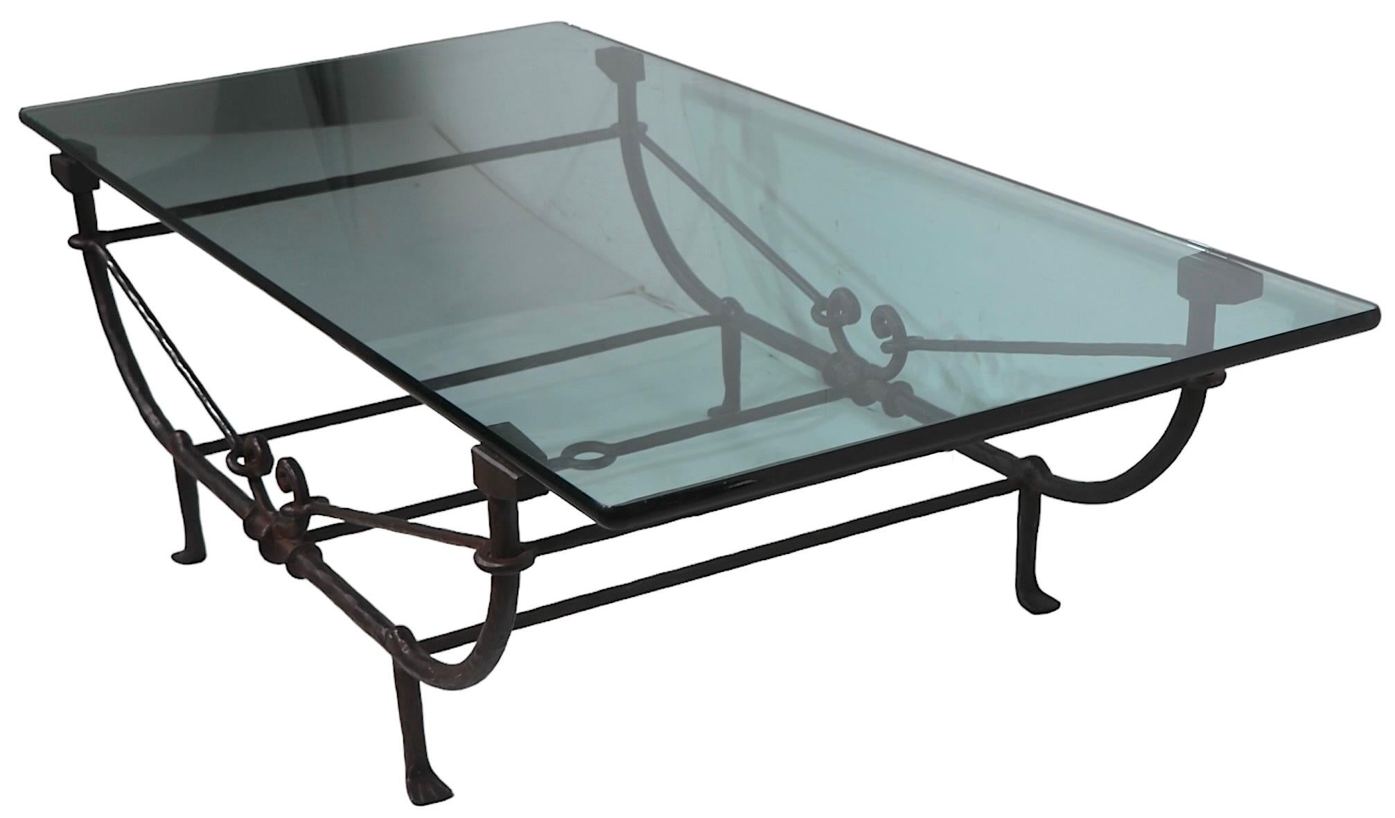 Brutalist Greco Roman Cast Iron Glass Coffee Table by Ferrante after Giacometti In Good Condition In New York, NY