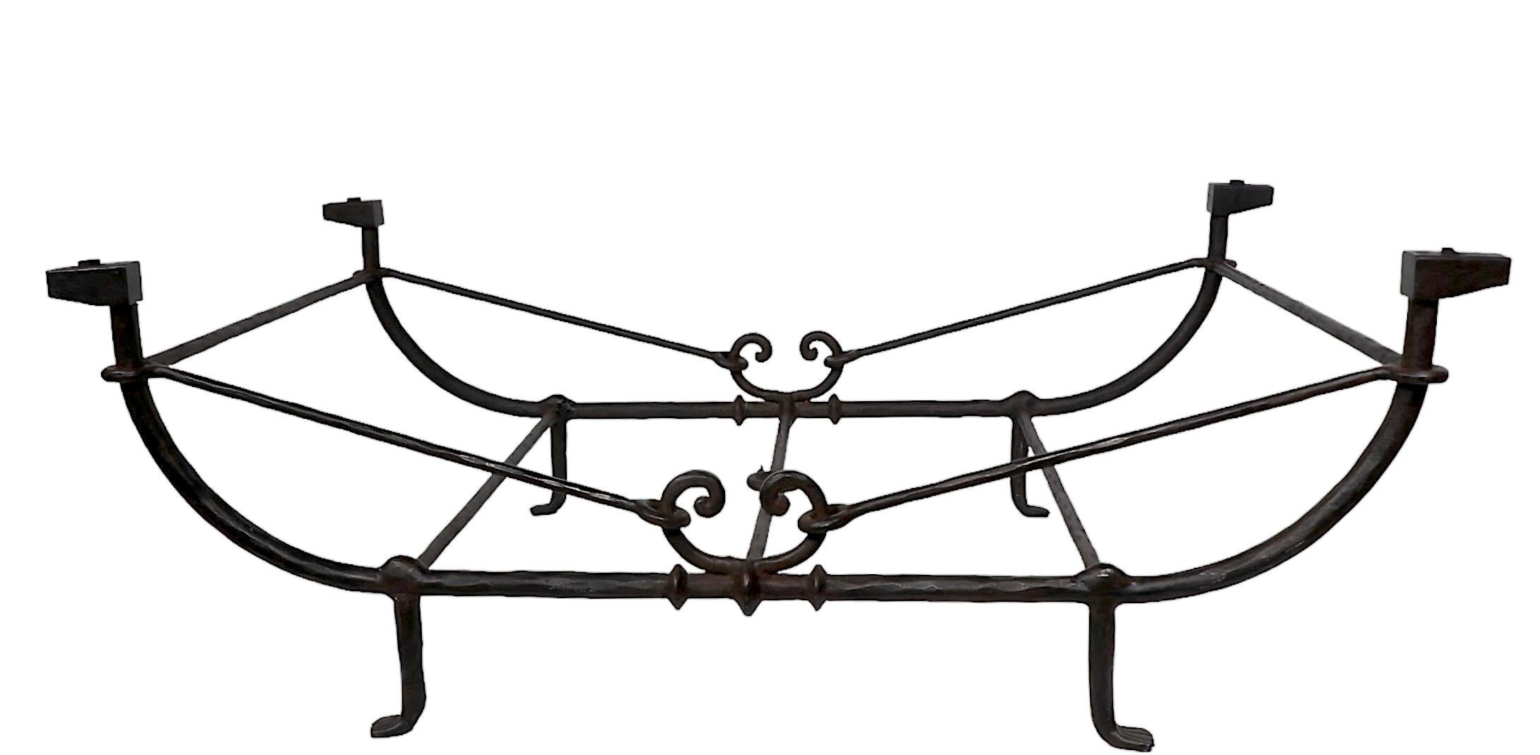 Brutalist Greco Roman Cast Iron Glass Coffee Table by Ferrante after Giacometti 1