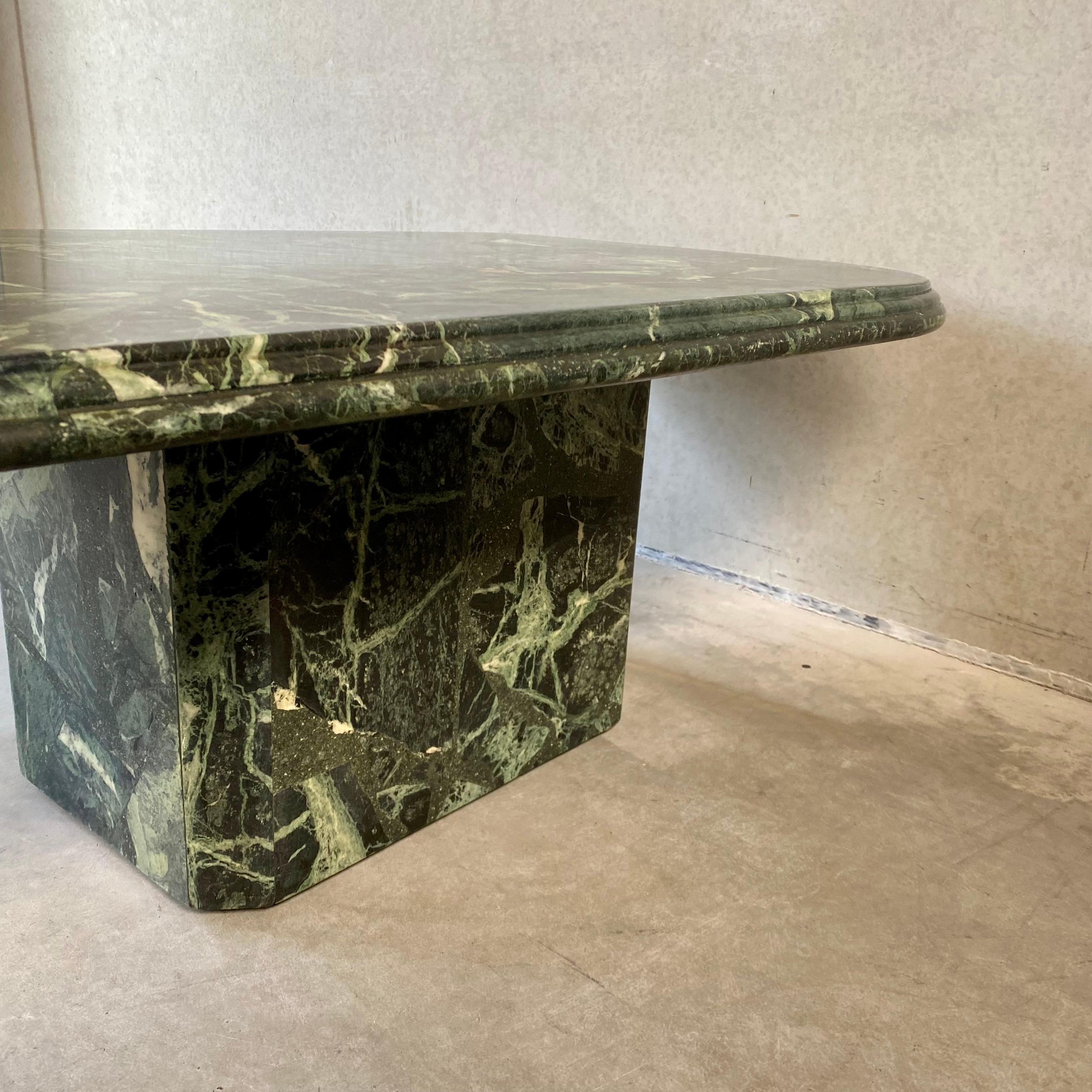 Brutalist Green Marble Brass Inlay Coffee Table by Fedam, 1980 For Sale