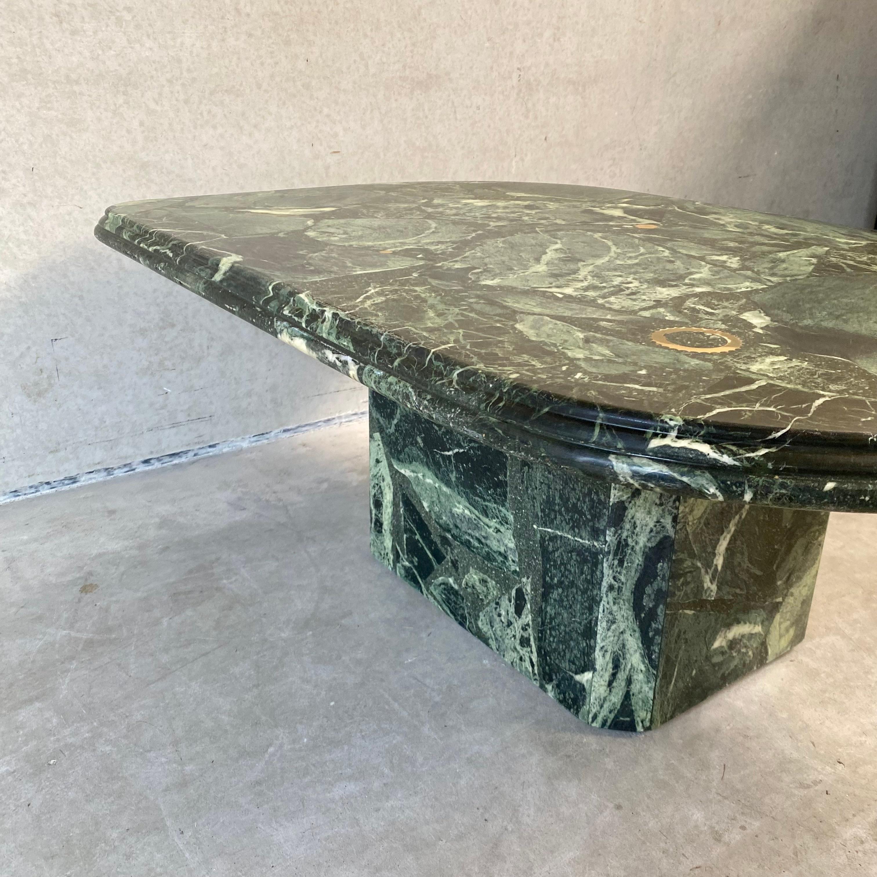 Late 20th Century Brutalist Green Marble Brass Inlay Coffee Table by Fedam, 1980