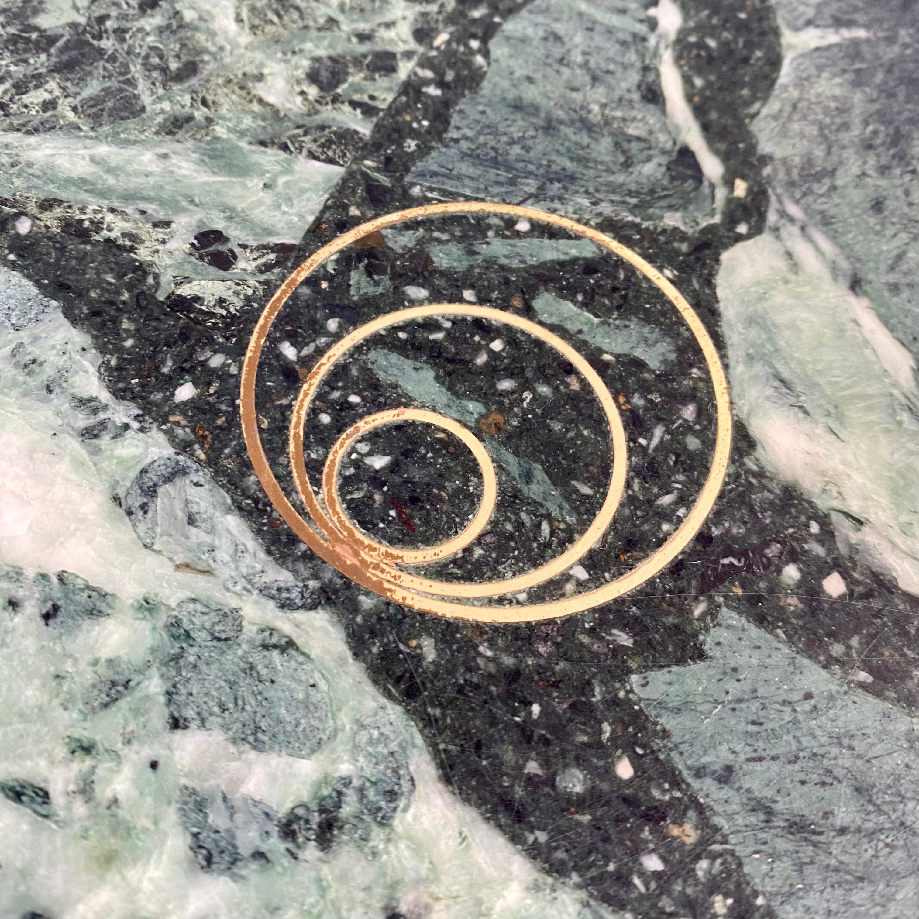 Brutalist Green Marble Brass Inlay Coffee Table by Fedam, 1980 For Sale